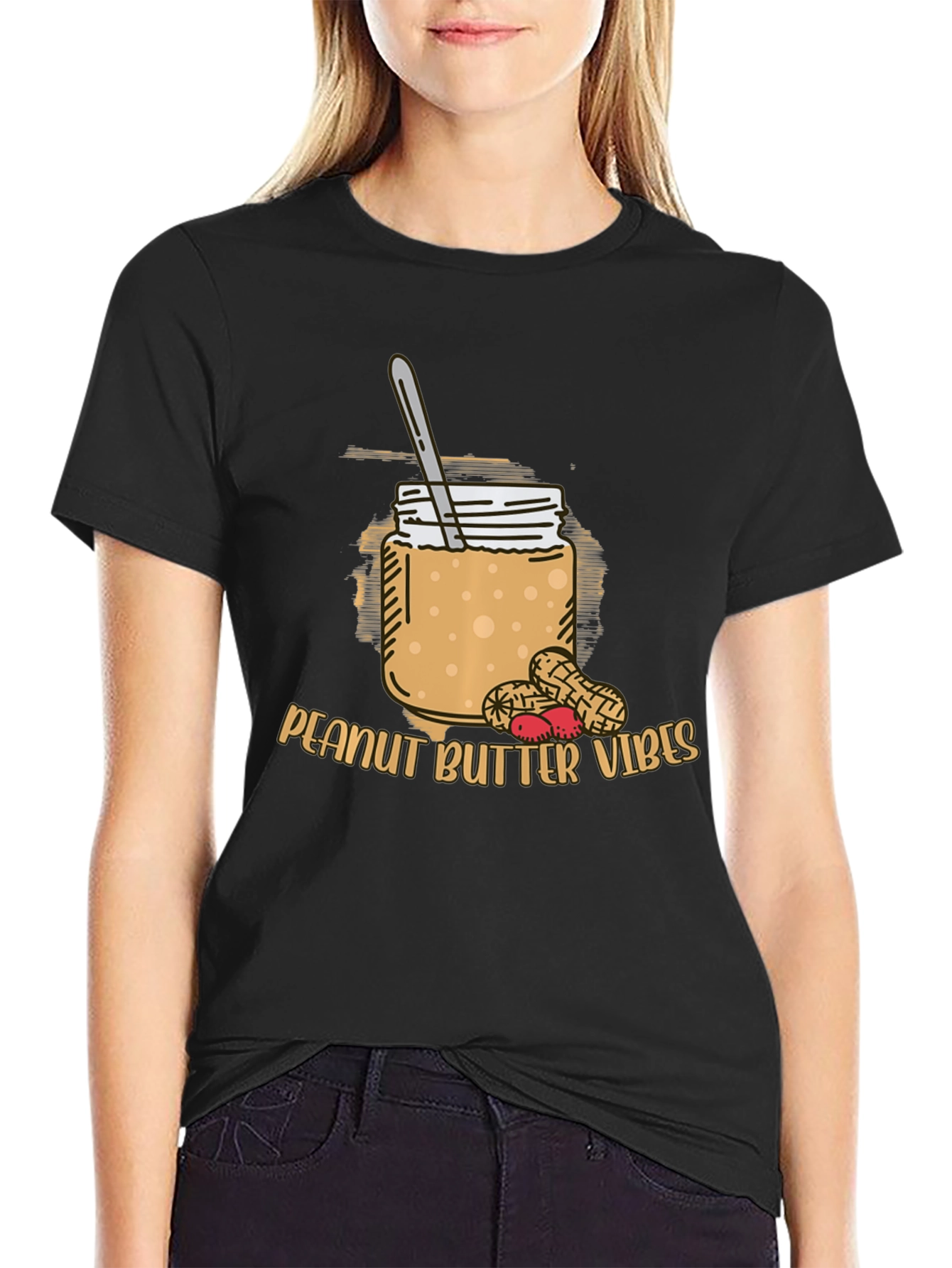 Black Peanut Butter Vibes Graphic Tee - Casual Style view 2