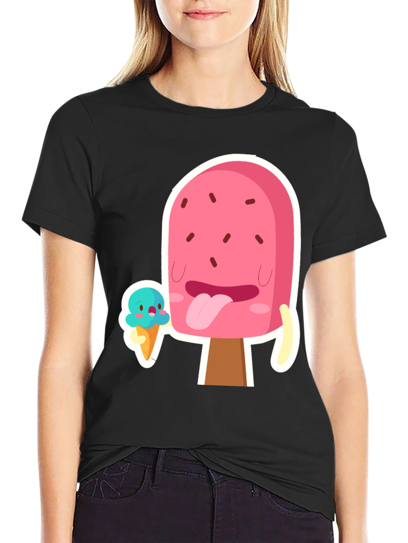 Black Cartoon Popsicle Graphic T-Shirt view 2