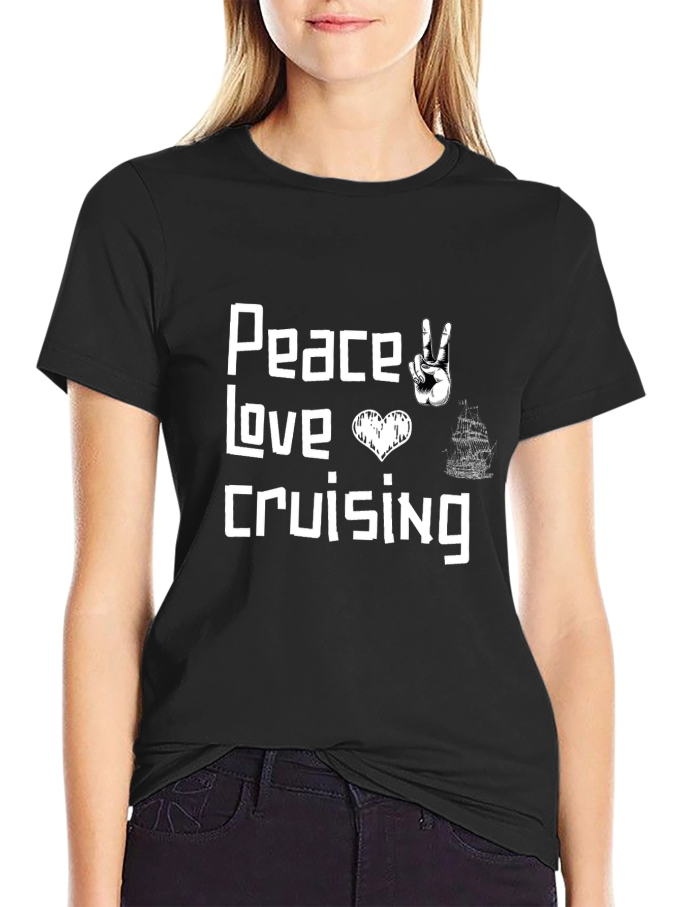 Black Peace Love Cruising T-Shirt - Black Graphic Tee view 2