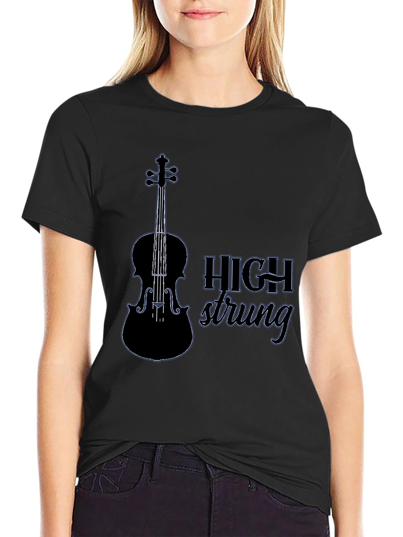 Black High Strung Violin T-Shirt - Music Lover Tee view 2