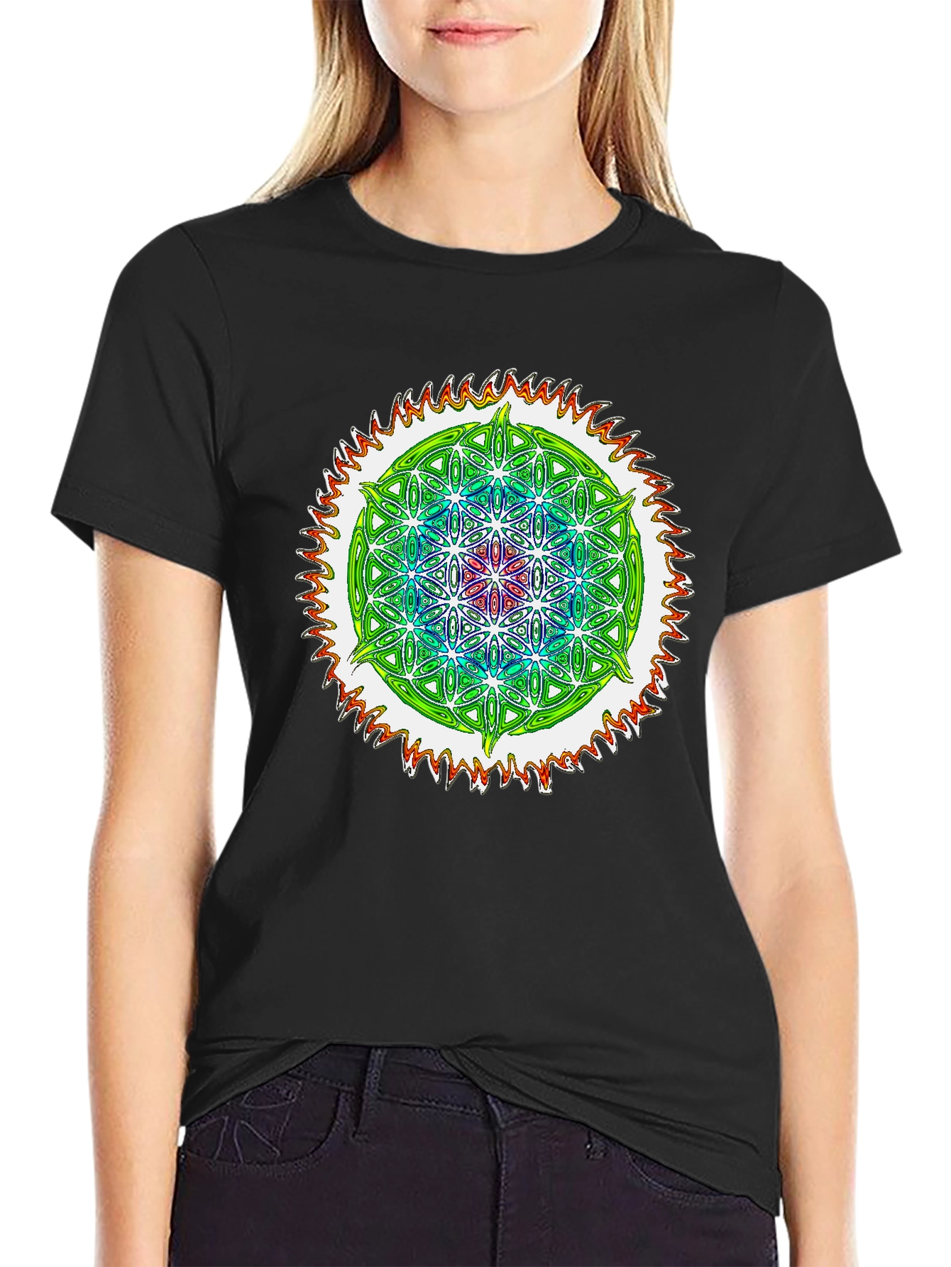 Black Psychedelic Flower of Life Graphic Tee view 2