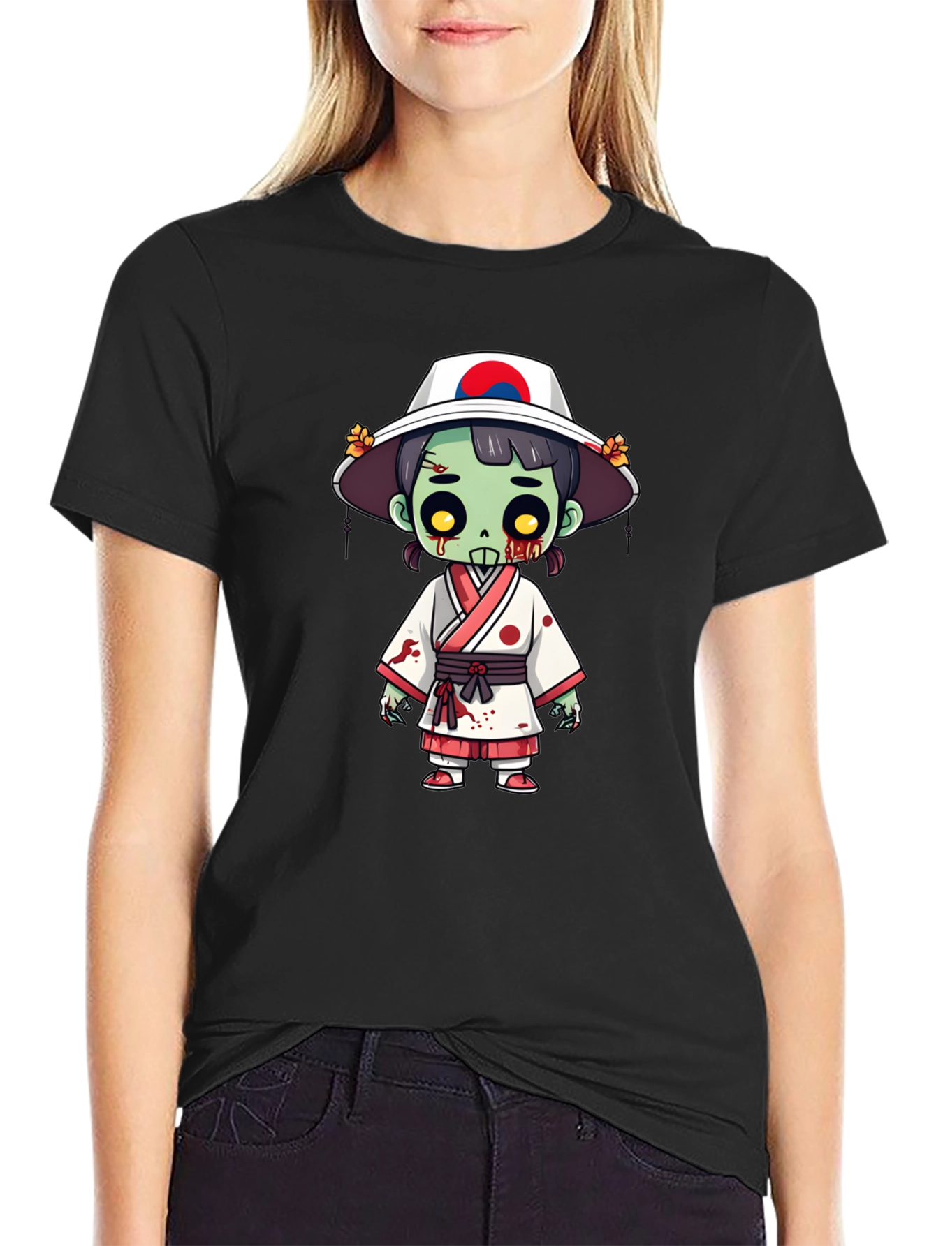 Black Zombie Girl T-Shirt - Spooky Korean Style view 2