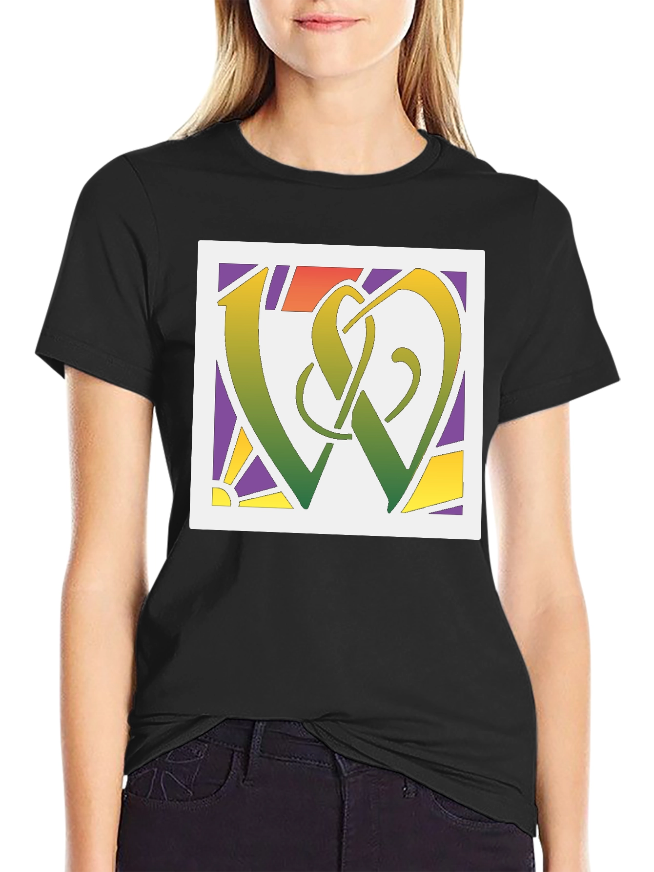 Black Abstract Symbol Graphic Tee - Modern Style view 2