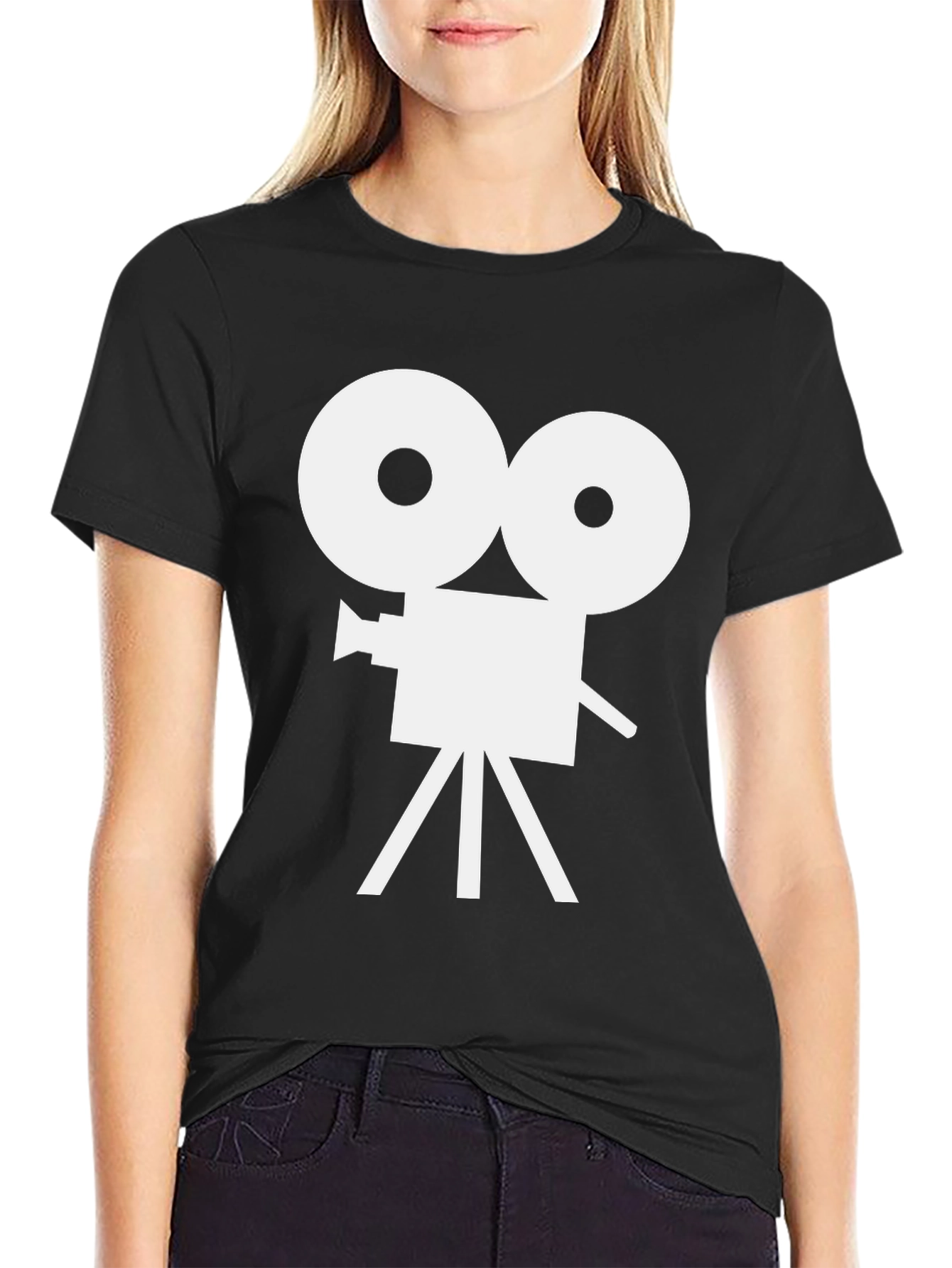 Black Retro Movie Camera T-Shirt - Vintage Film Tee view 2