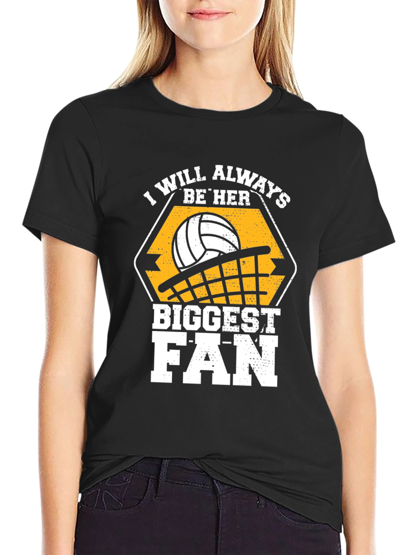 Black Volleyball Fan T-Shirt - I Will Always Be Her Biggest Fan view 2