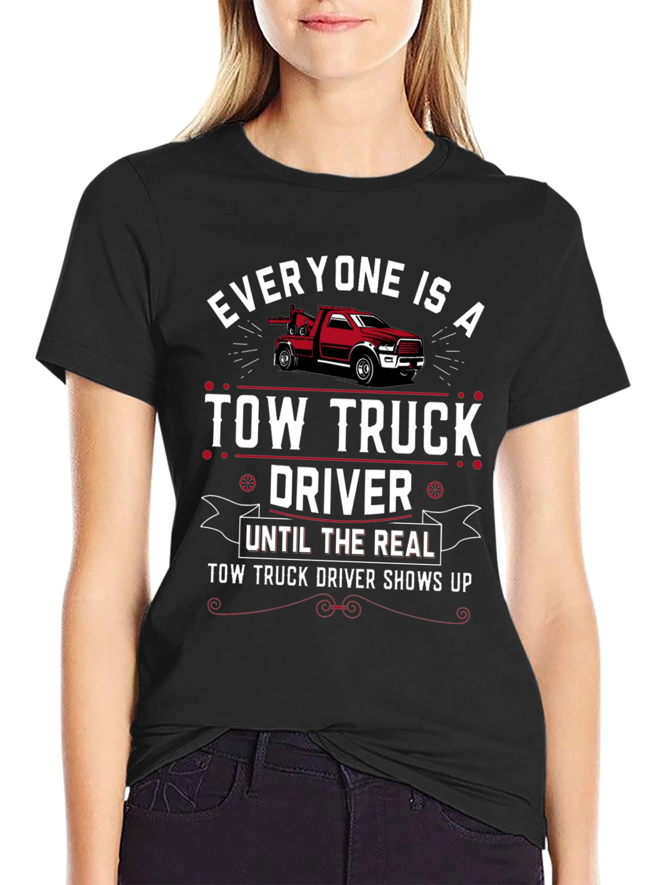 Black Tow Truck Driver T-Shirt view 2