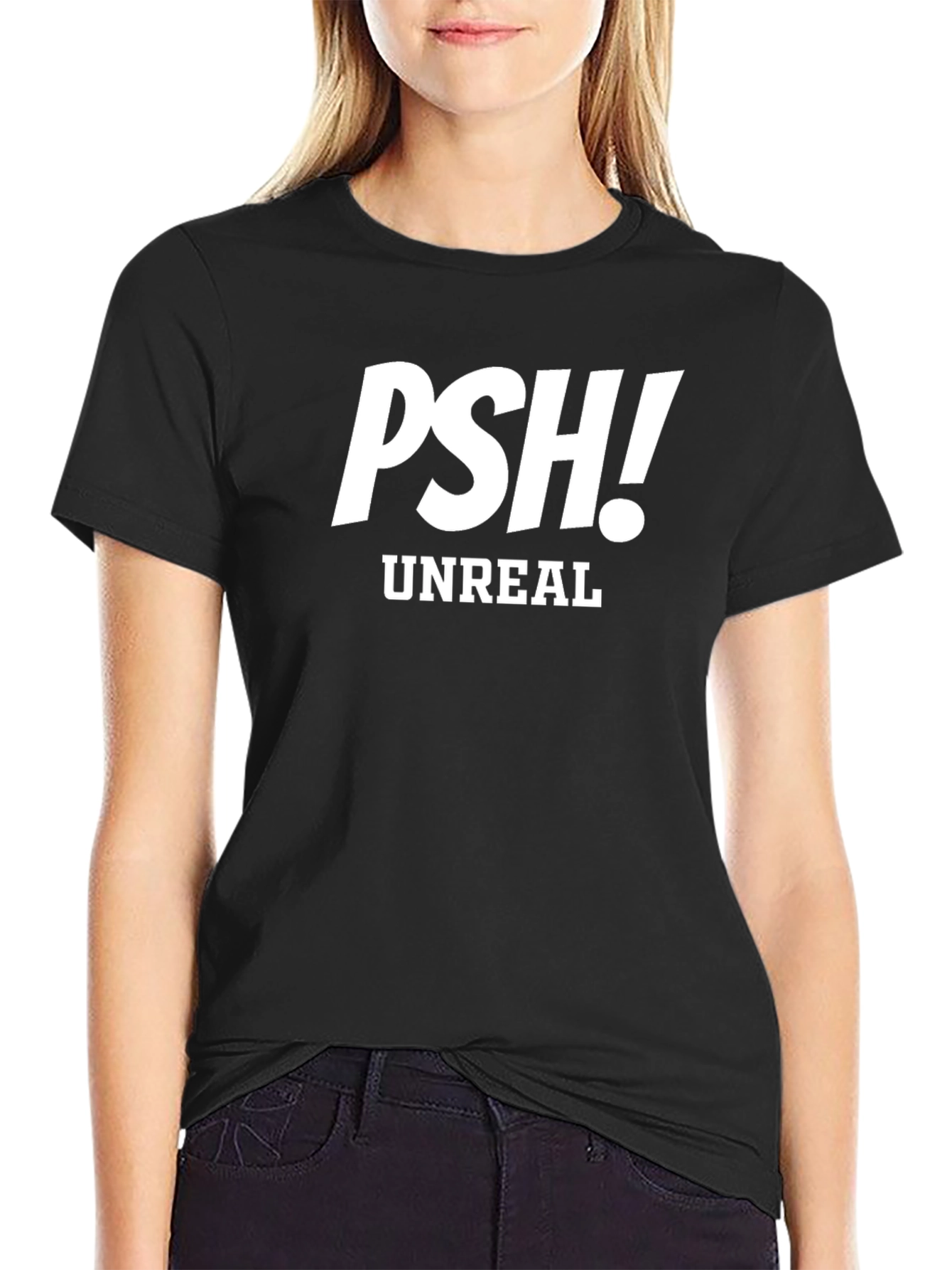 Black PSH! Unreal Graphic Tee - Black Cotton T-Shirt view 2