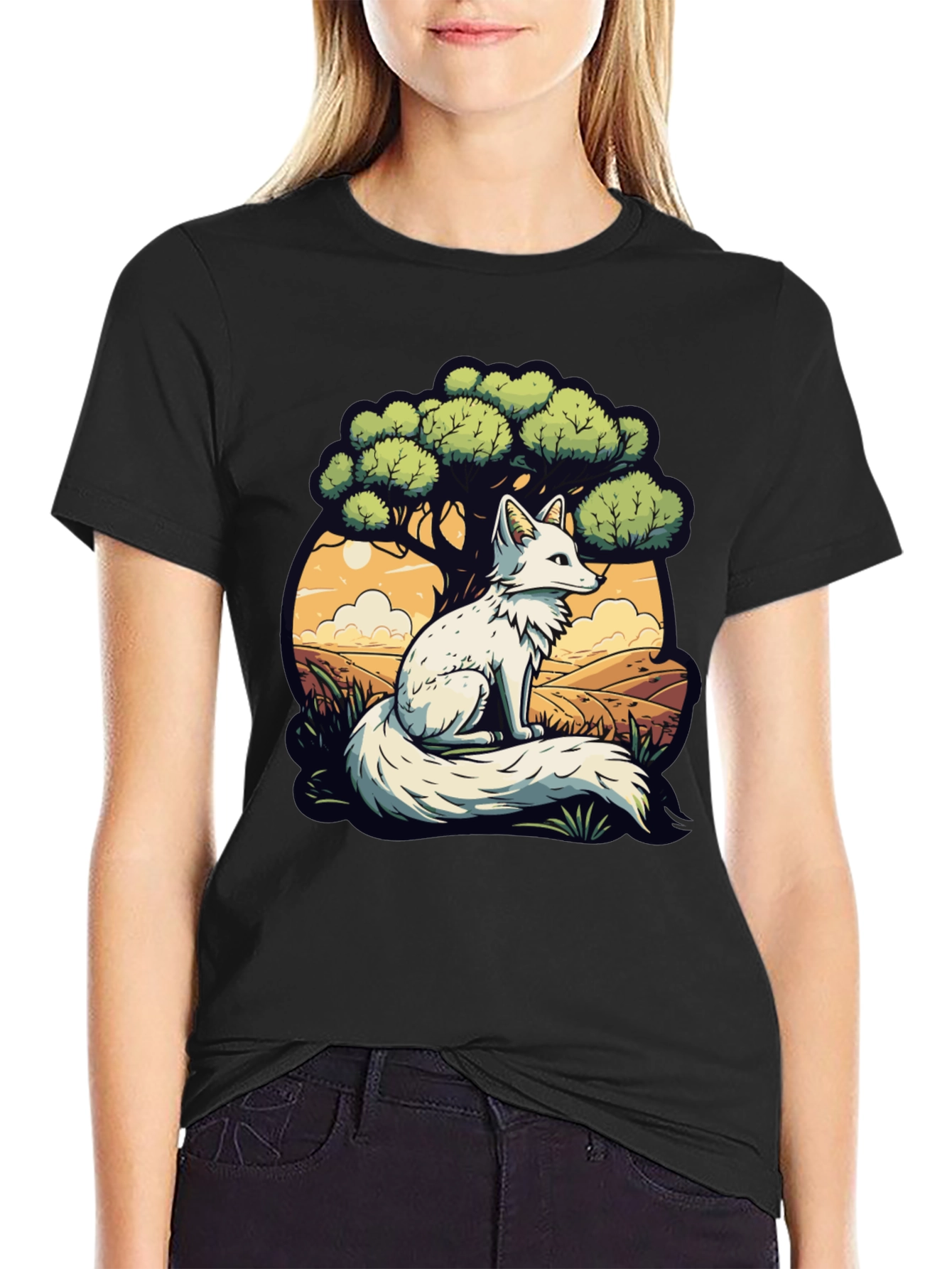 Black Arctic Fox Graphic Tee - Nature Lover's T-Shirt view 2