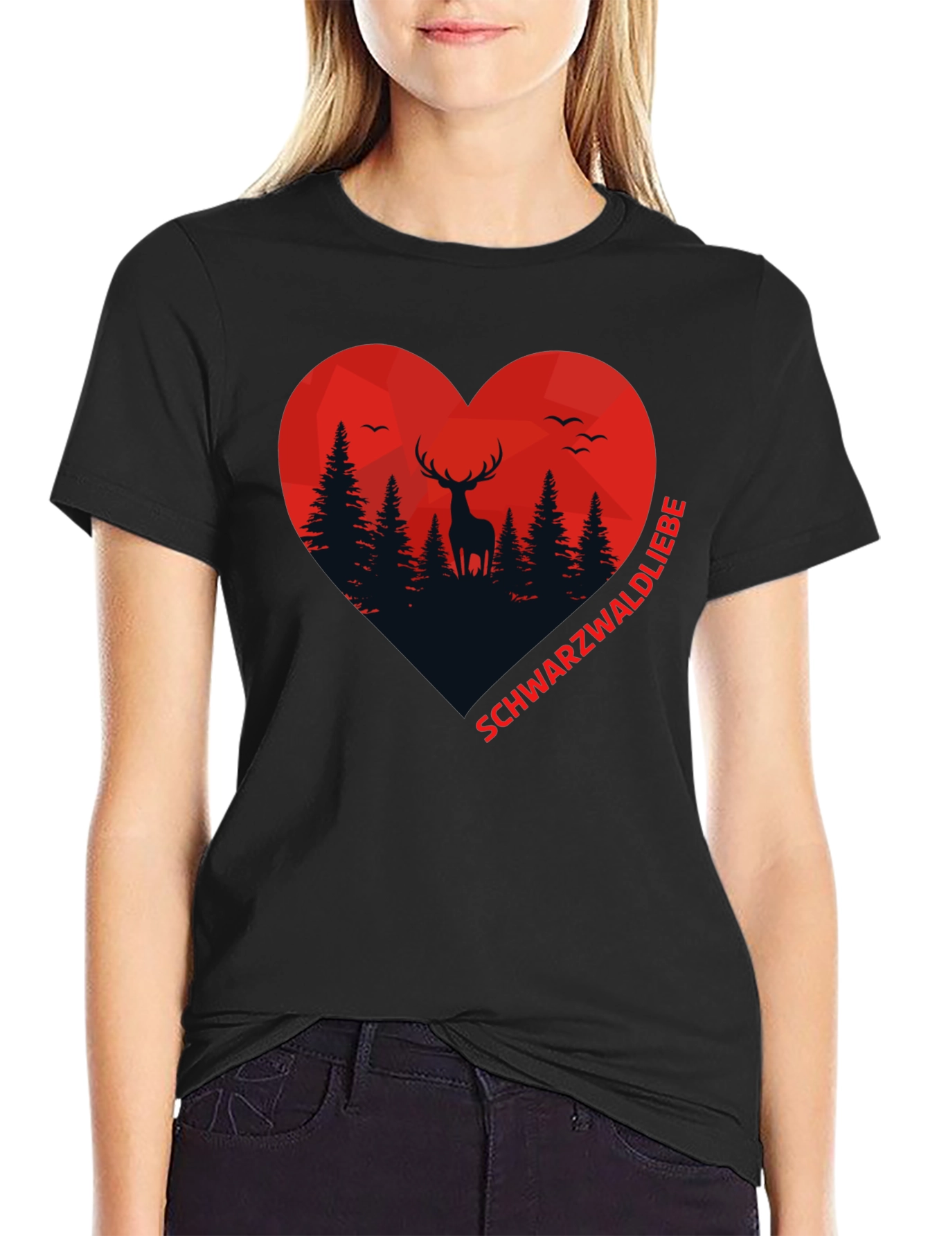 Black Black Forest Deer Heart Graphic T-Shirt view 2