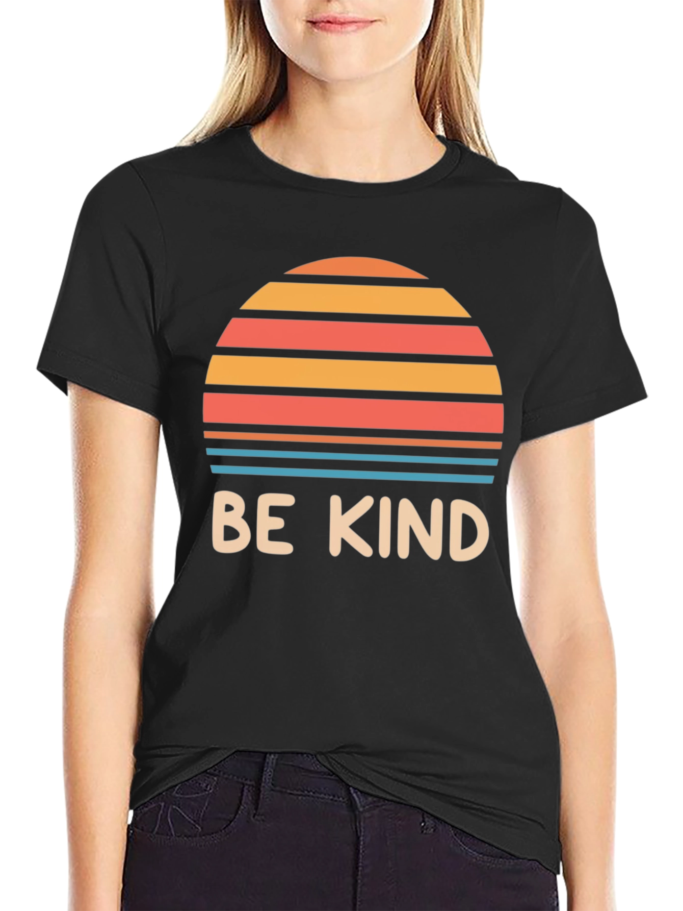 Black Be Kind Retro Sunset Graphic Tee - Black Cotton Blend view 2