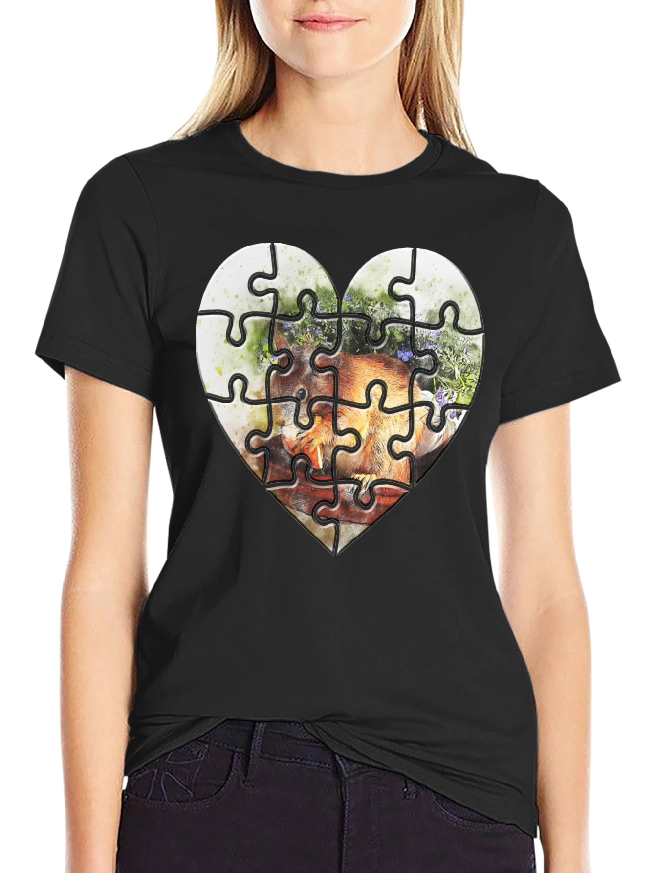Black Heart Puzzle Graphic Tee - Unique Design view 2