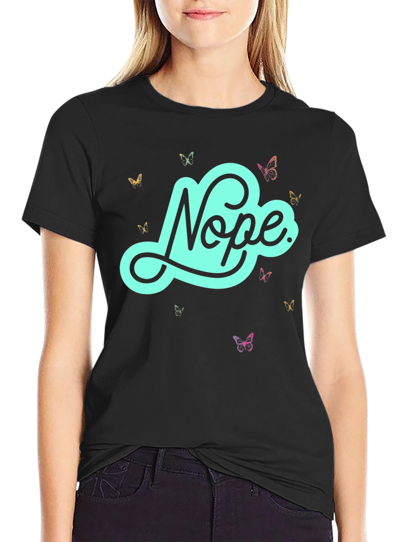 Black Nope Butterfly Graphic Tee - Casual Style view 2