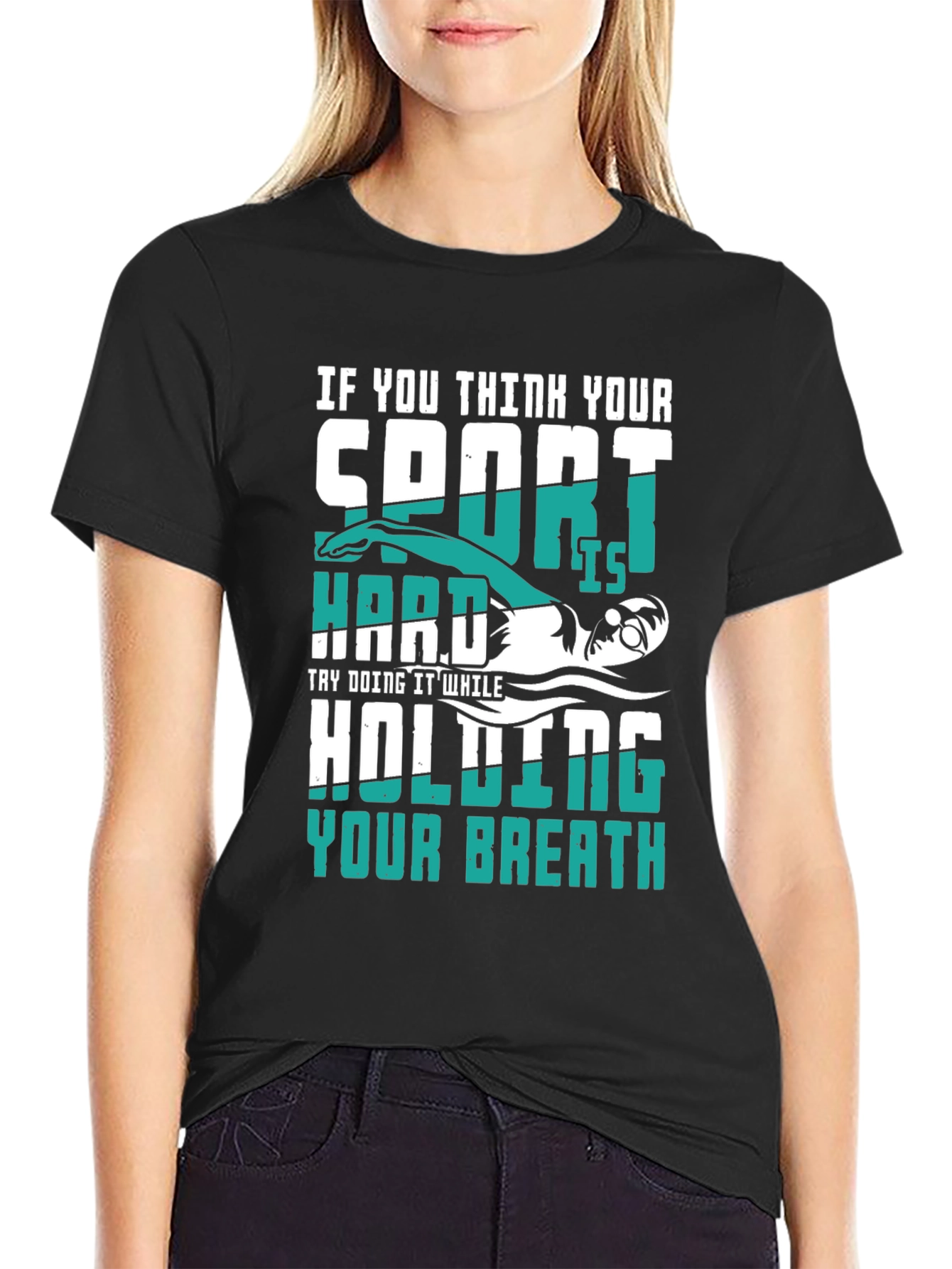 Black Swimmer Graphic T-Shirt: Holding Your Breath view 2