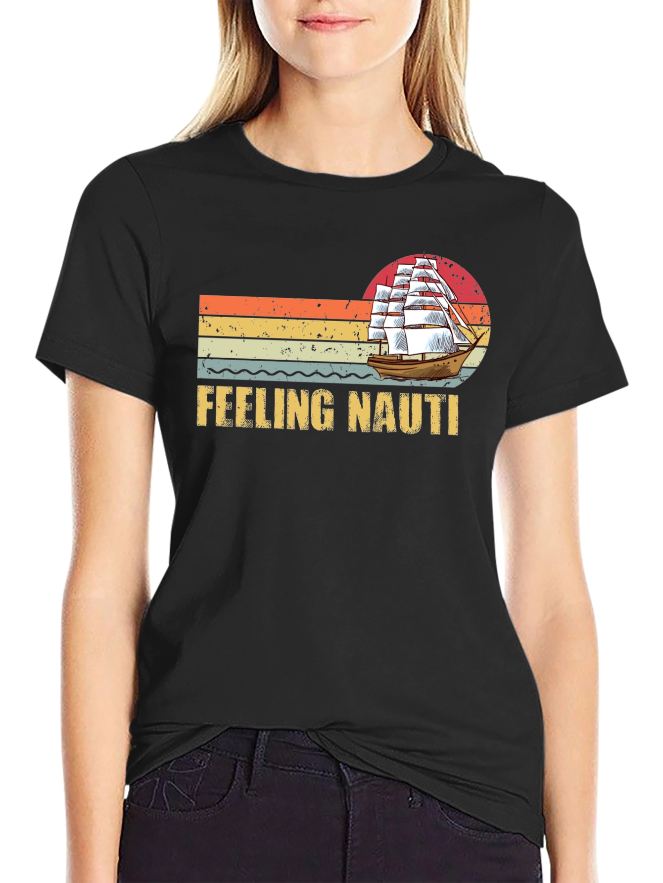Black Feeling Nauti T-Shirt - Vintage Sailboat Design view 2