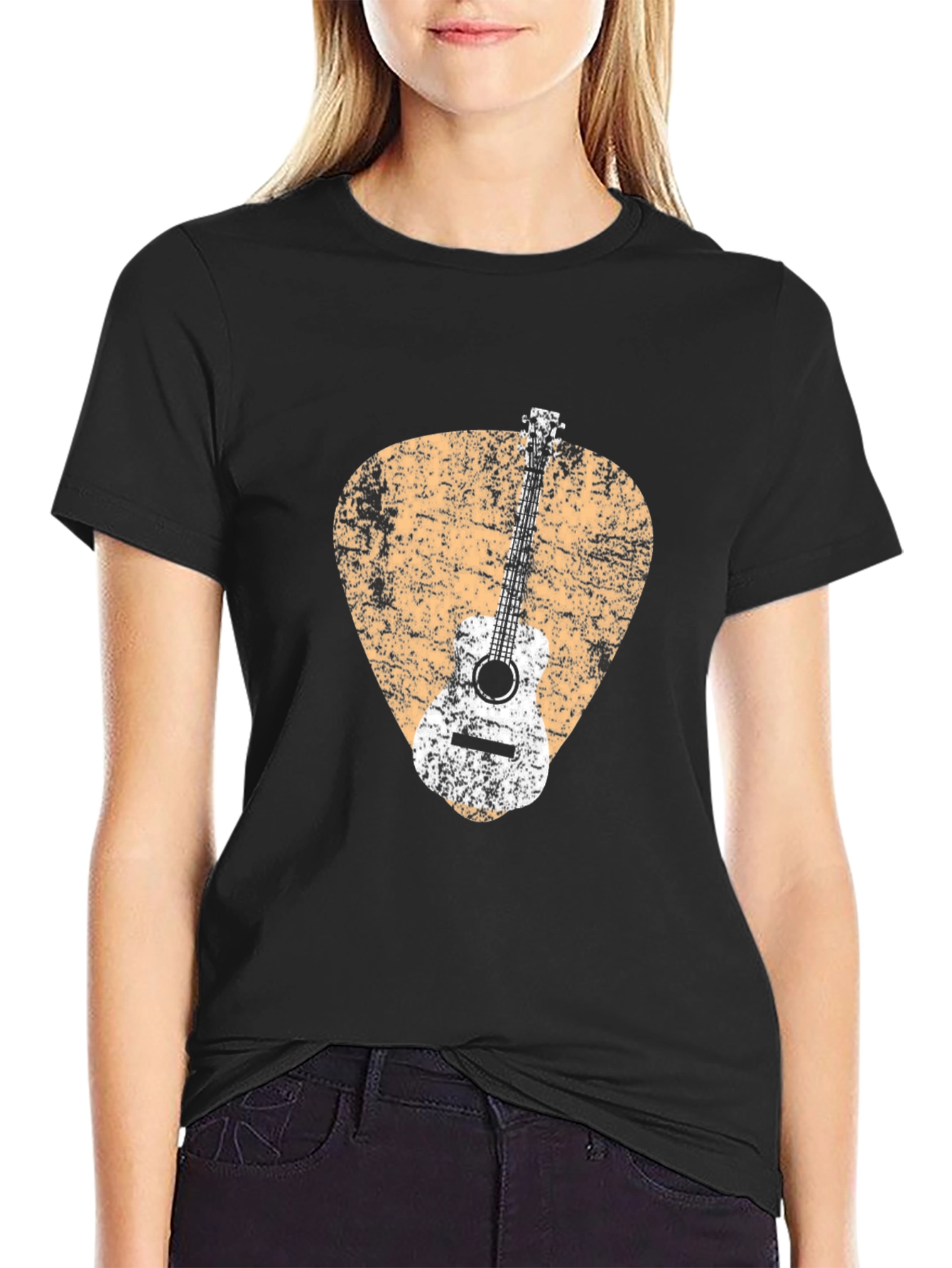 Black Guitar Pick Graphic Tee - Distressed Style view 2