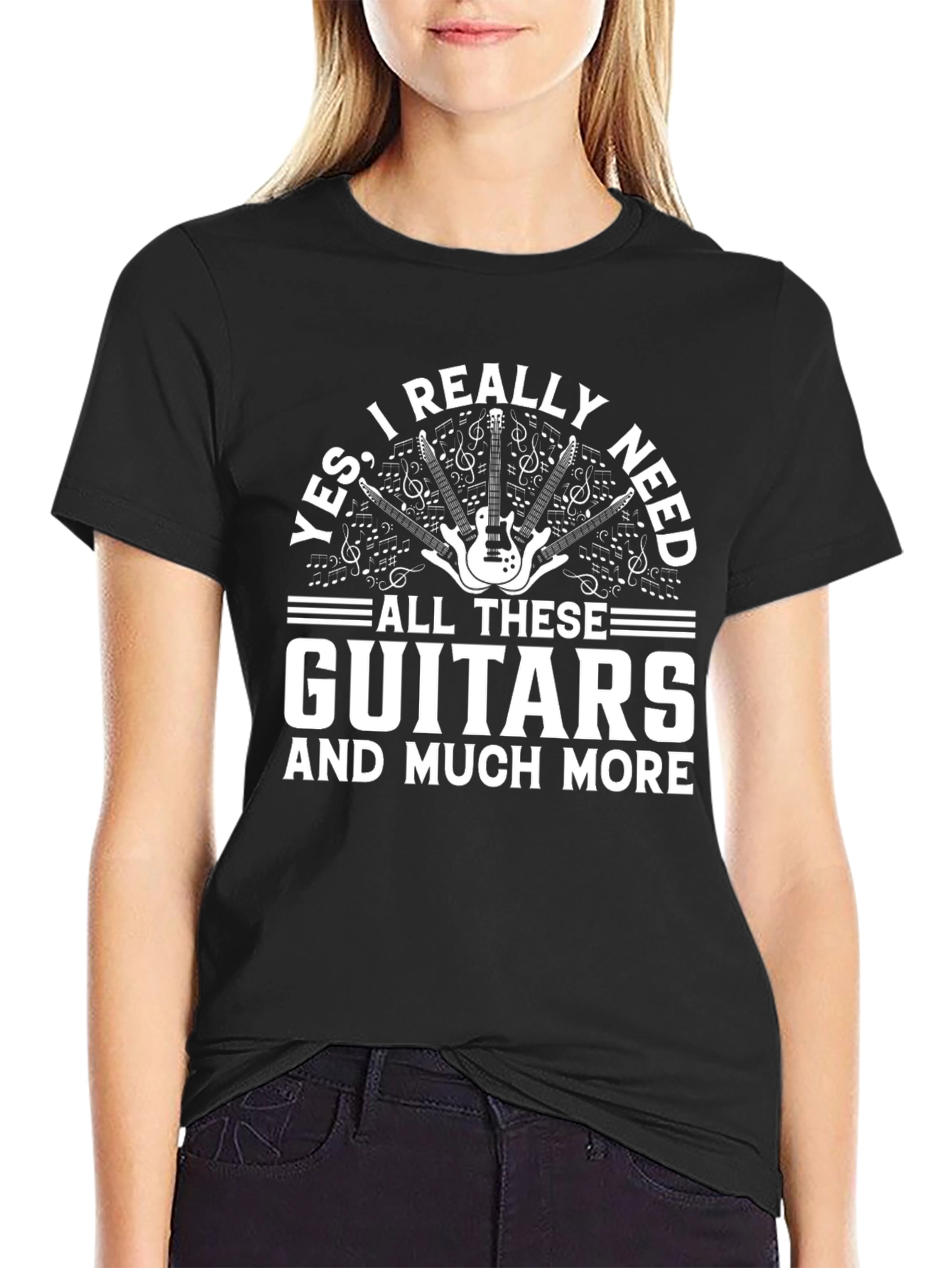 Black Guitar Lover T-Shirt: Yes, I Really Need All These Guitars! view 2