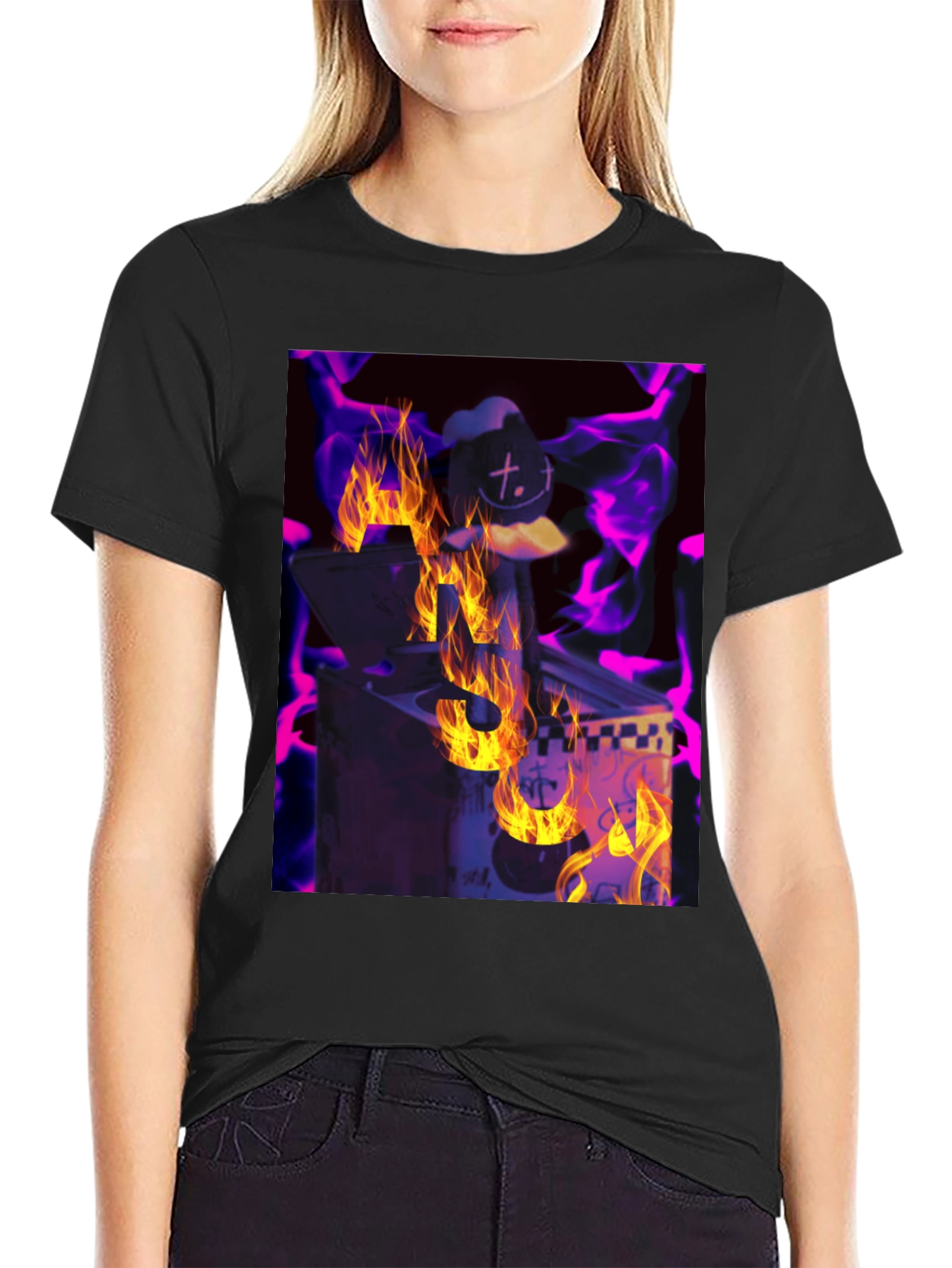 Black Fiery DJ Graphic Tee - Burning Beats T-Shirt view 2