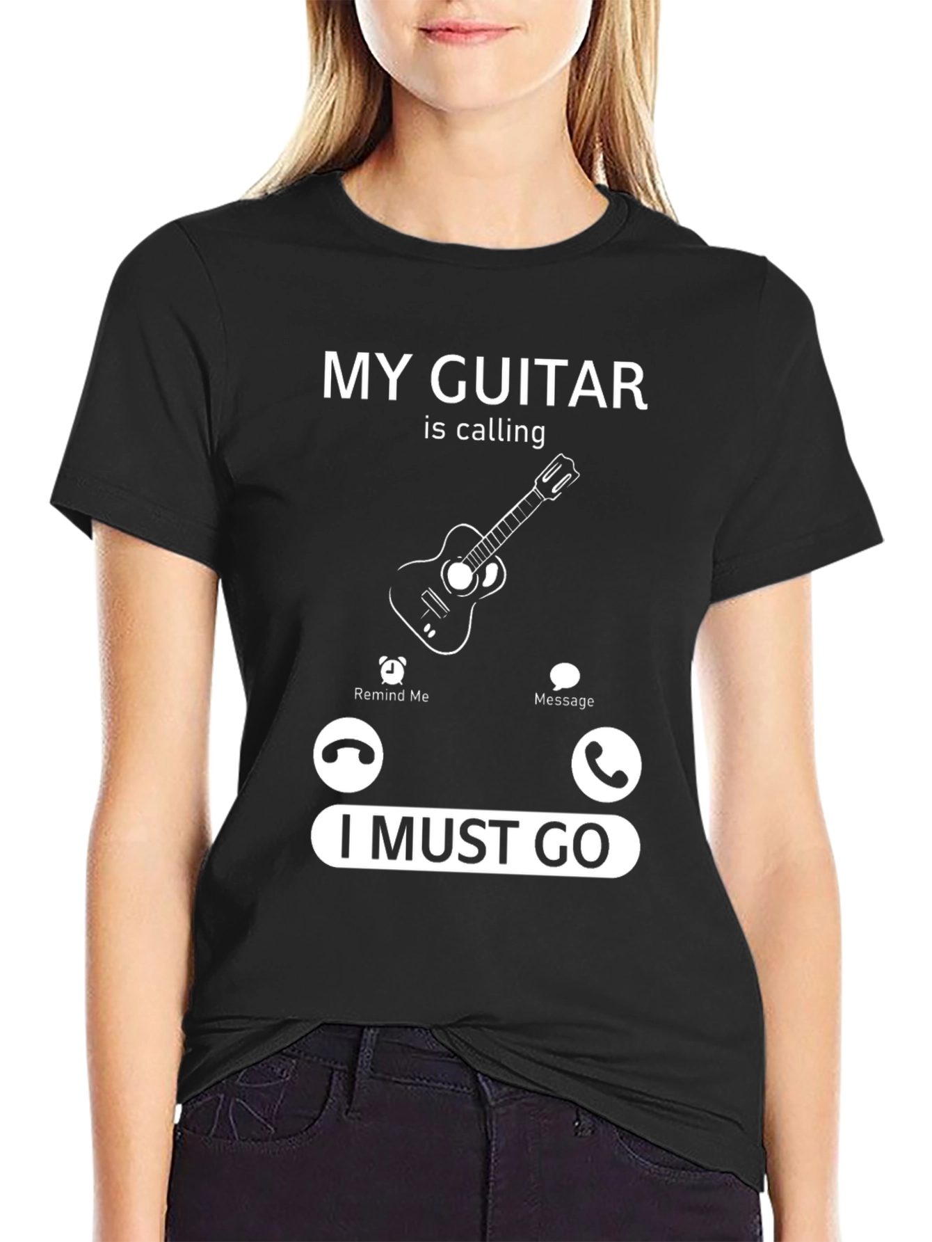 Black My Guitar Is Calling Funny Music Lover T-Shirt view 2
