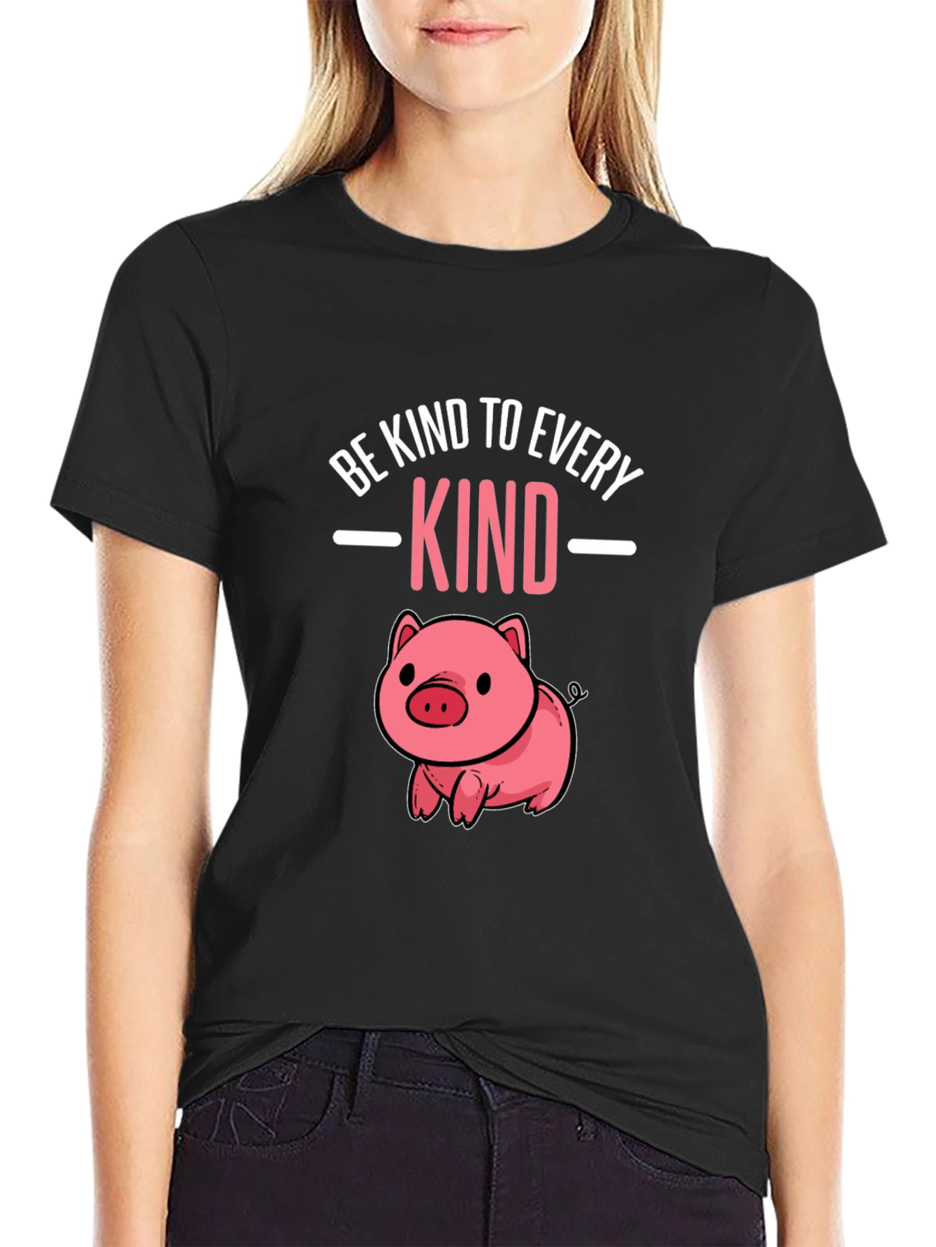 Black Be Kind To Every Kind Pig T-Shirt view 2