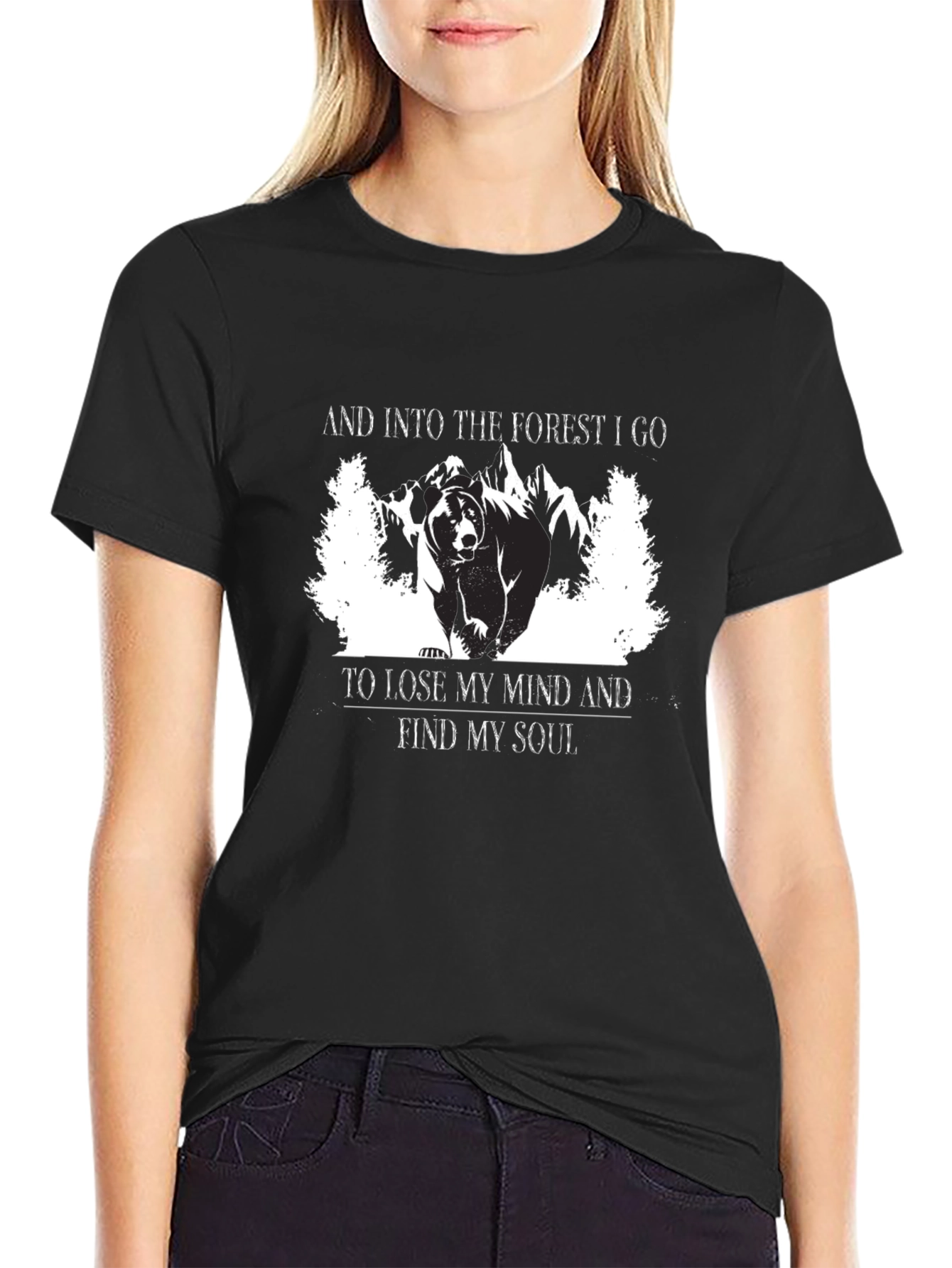 Black Into the Forest T-Shirt - Bear Graphic Tee view 2