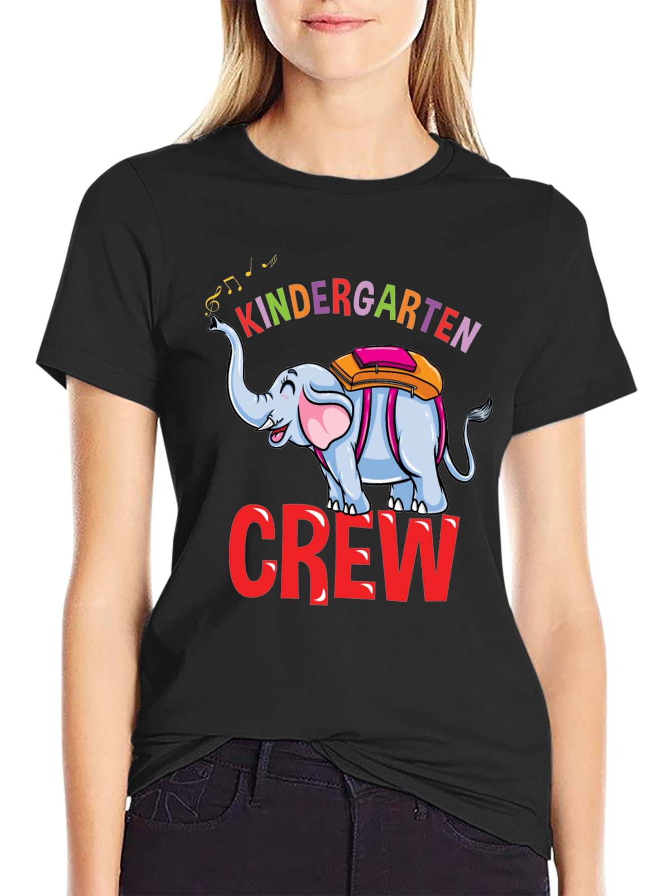 Black Kindergarten Crew Elephant T-Shirt view 2