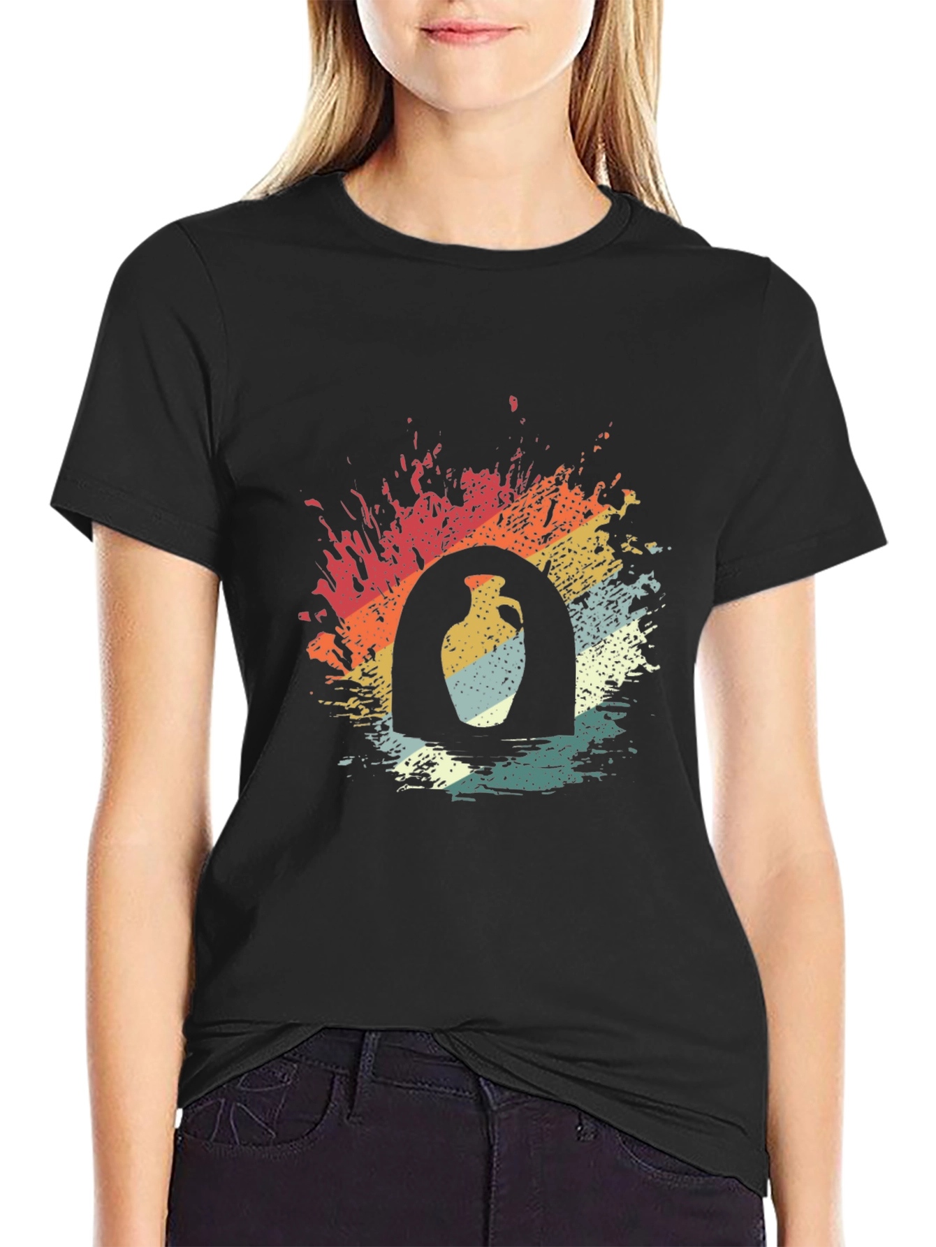 Black Retro Pottery Graphic Tee - Unisex Soft Cotton Shirt view 2