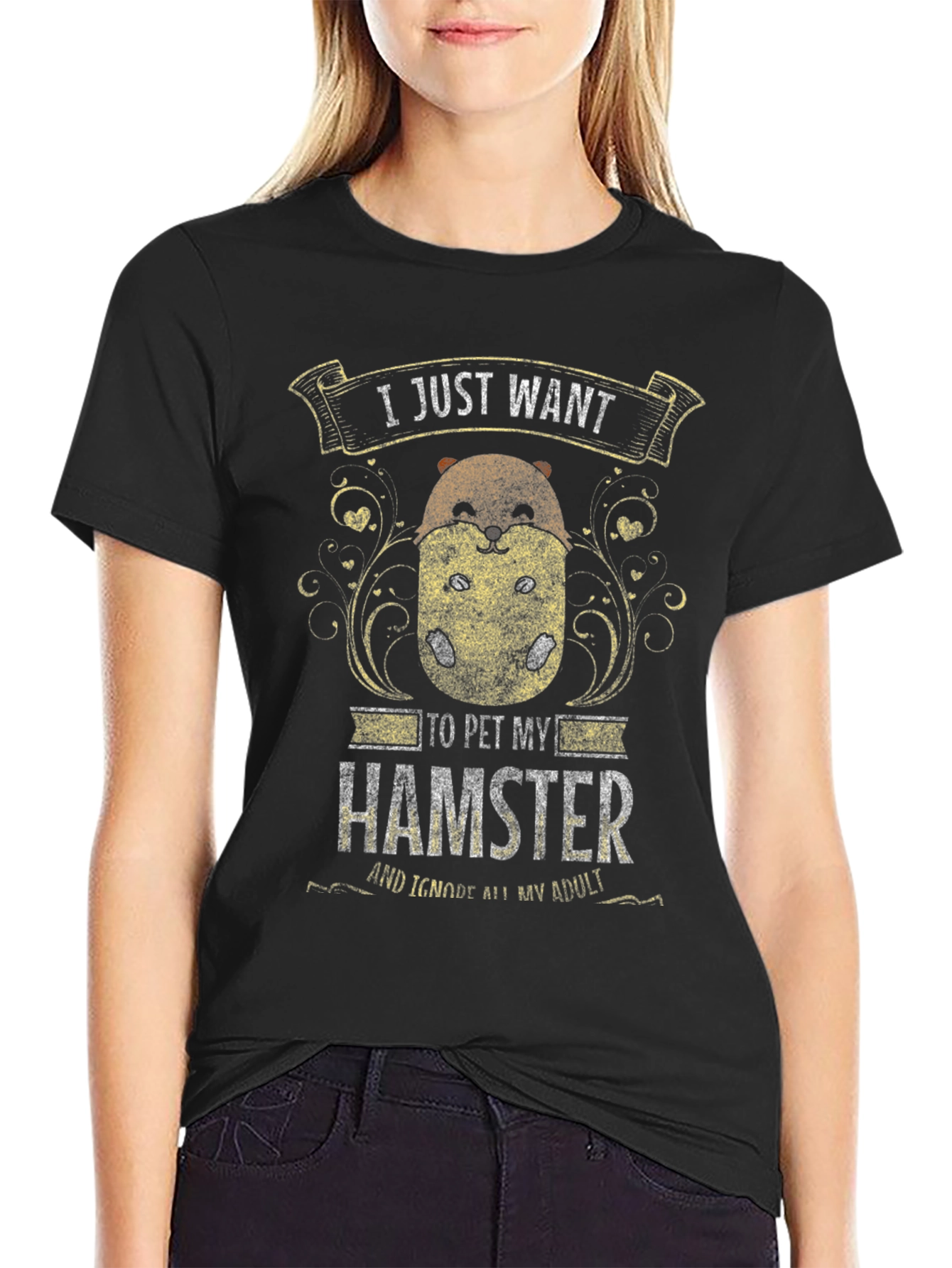 Black Hamster Lover Graphic Tee - "I Just Want to Pet My Hamster" view 2
