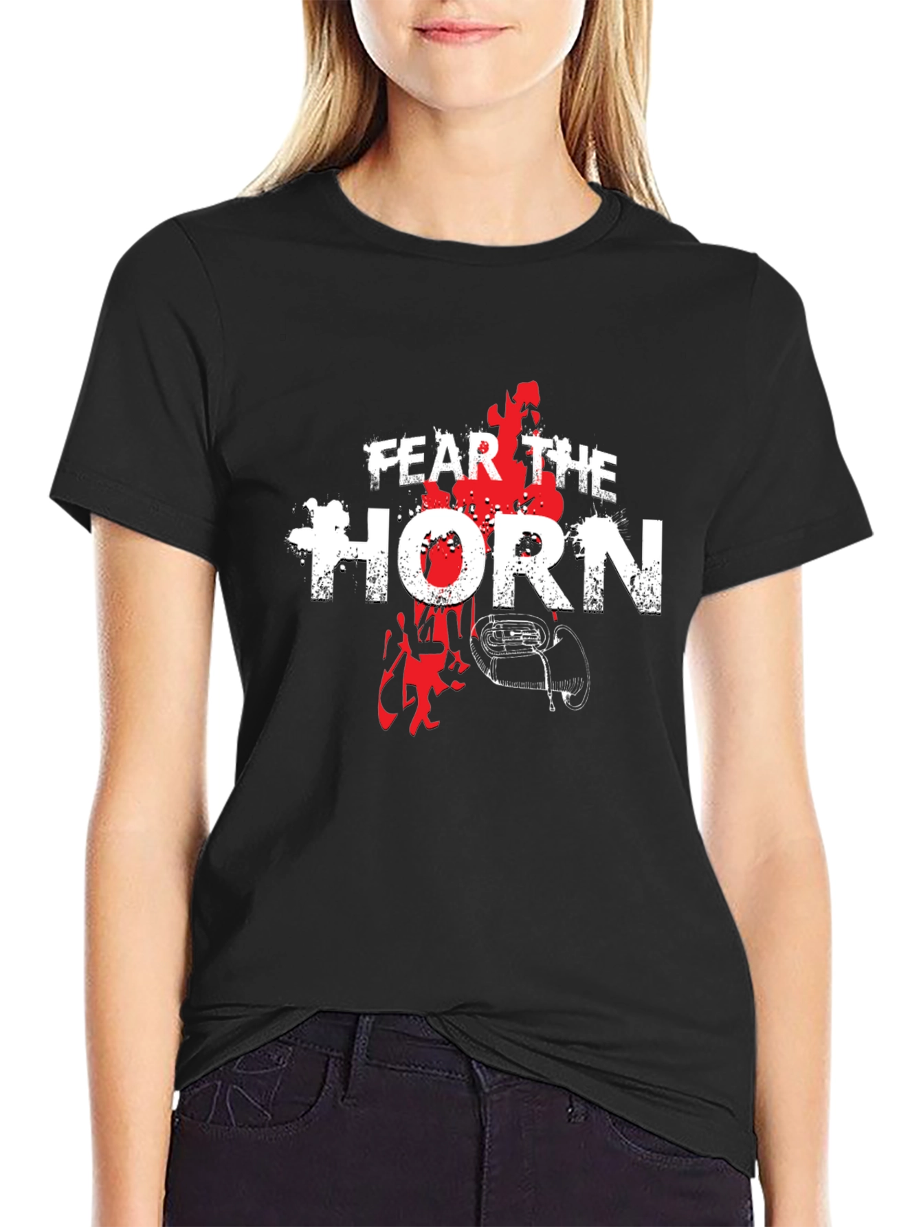 Black Fear the Horn Graphic Tee - Black Cotton T-Shirt view 2