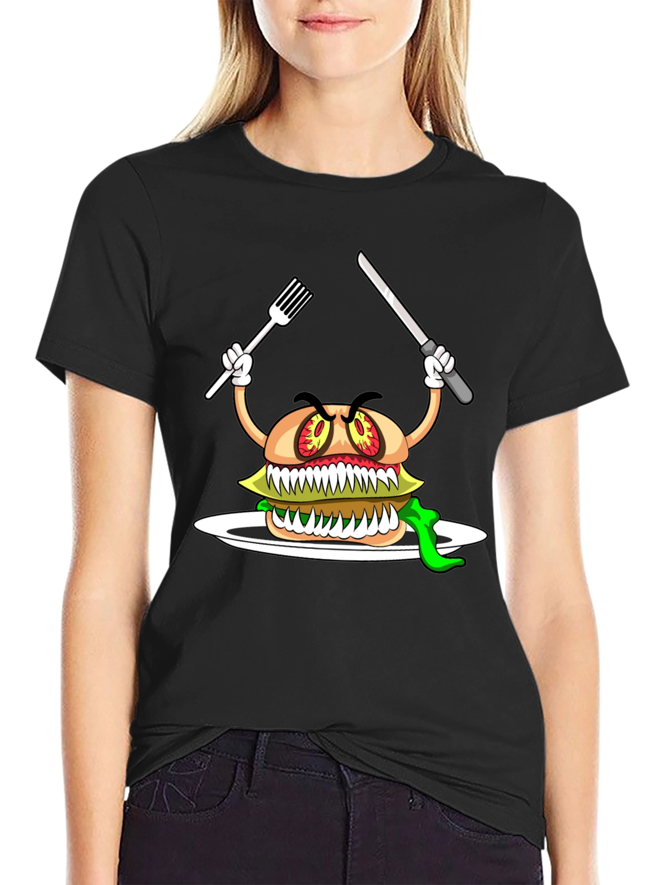 Black Monster Burger Graphic T-Shirt - Black view 2