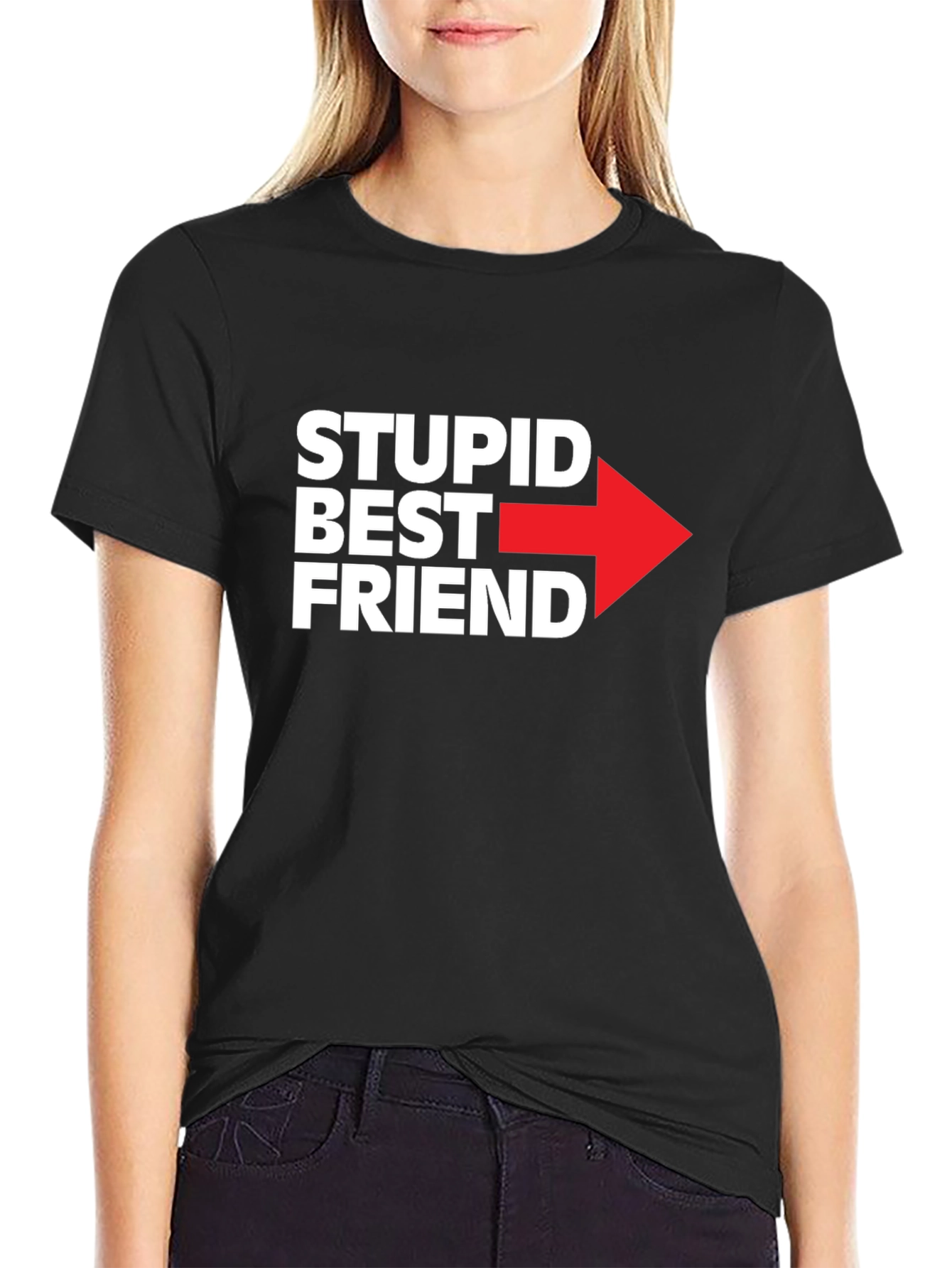 Black Stupid Best Friend Graphic T-Shirt - Funny Friendship Tee view 2