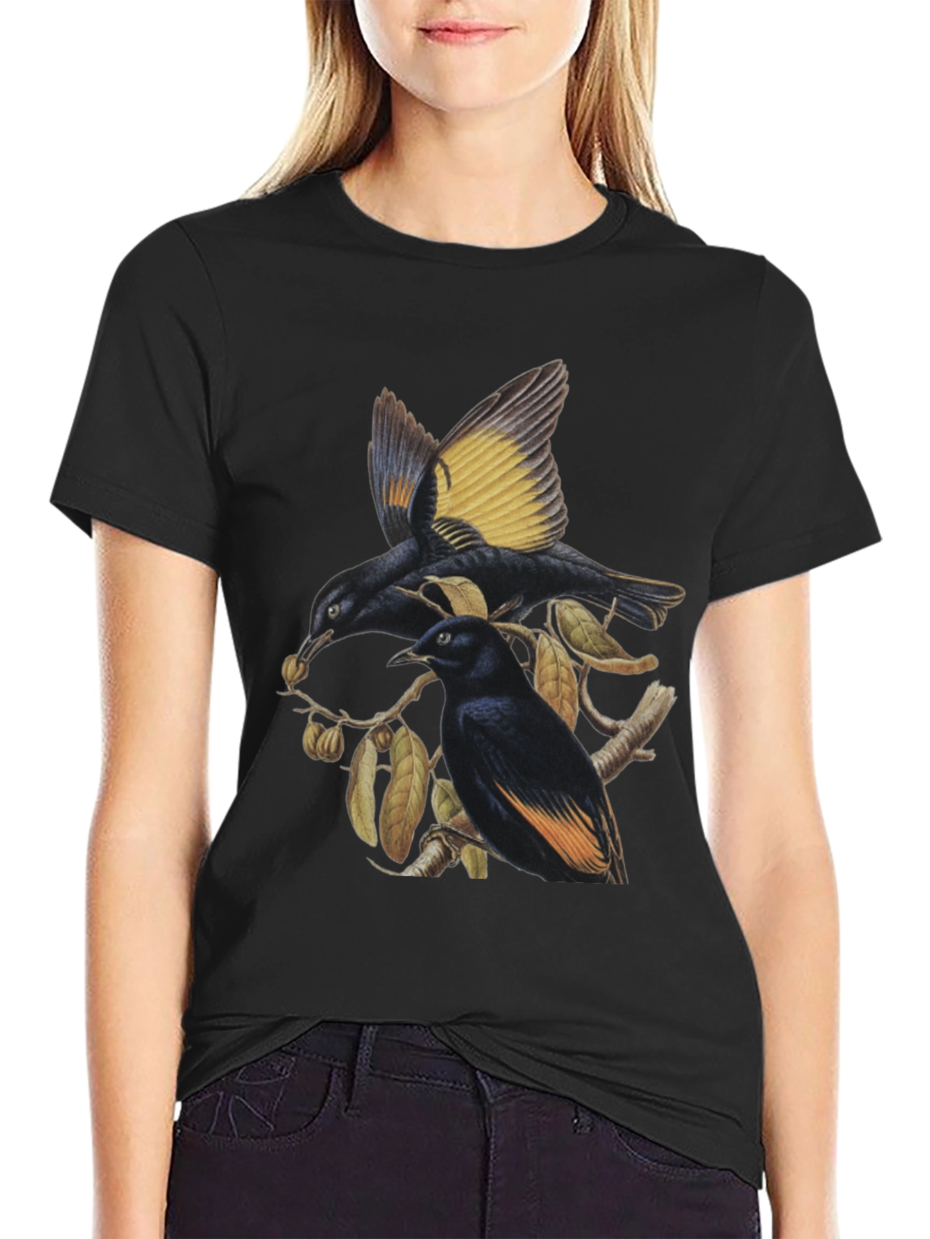 Black Birds on Branch Graphic Tee view 2