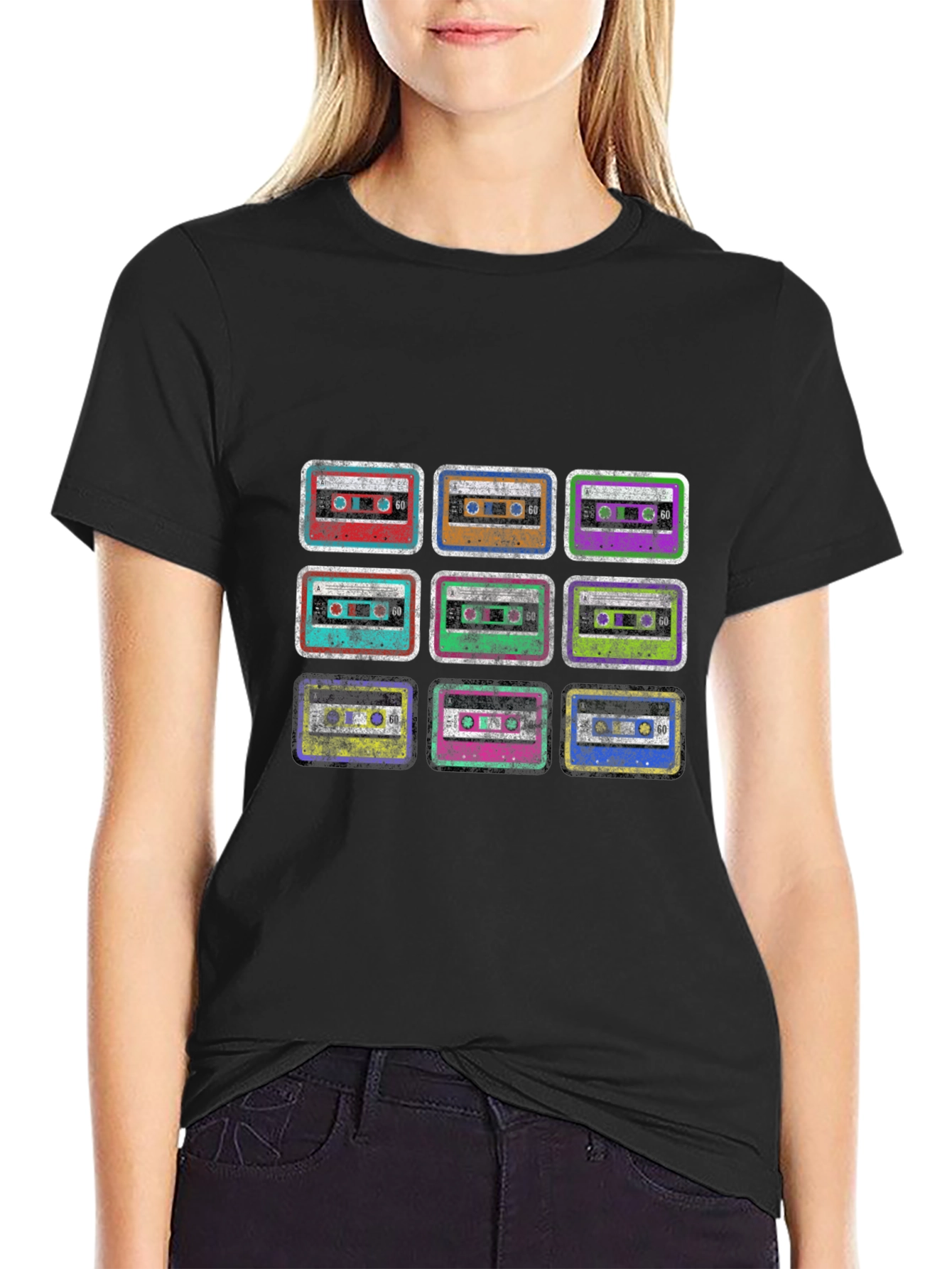 Black Retro Cassette Tape Graphic Black T-Shirt view 2