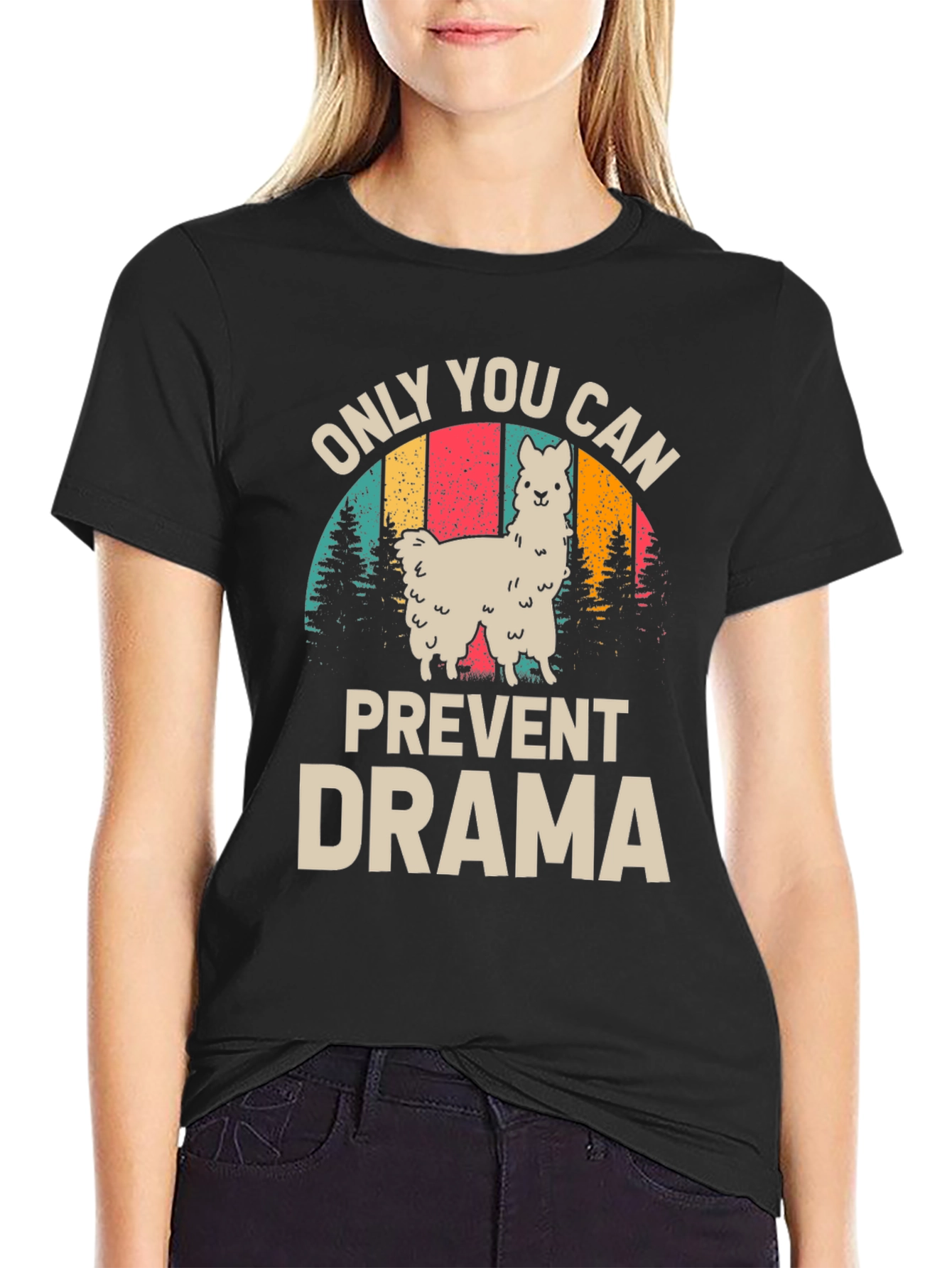 Black Only You Can Prevent Drama Llama Graphic Tee view 2