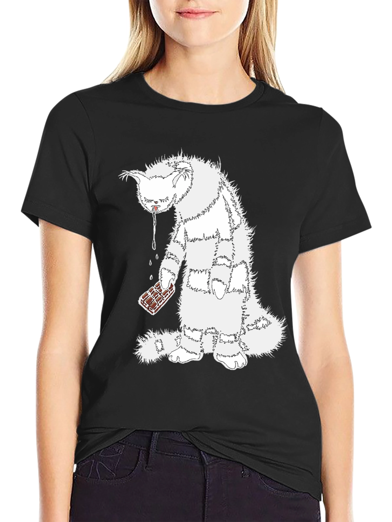 Black Funny Cat Chocolate T-Shirt - Unisex Black Tee view 2