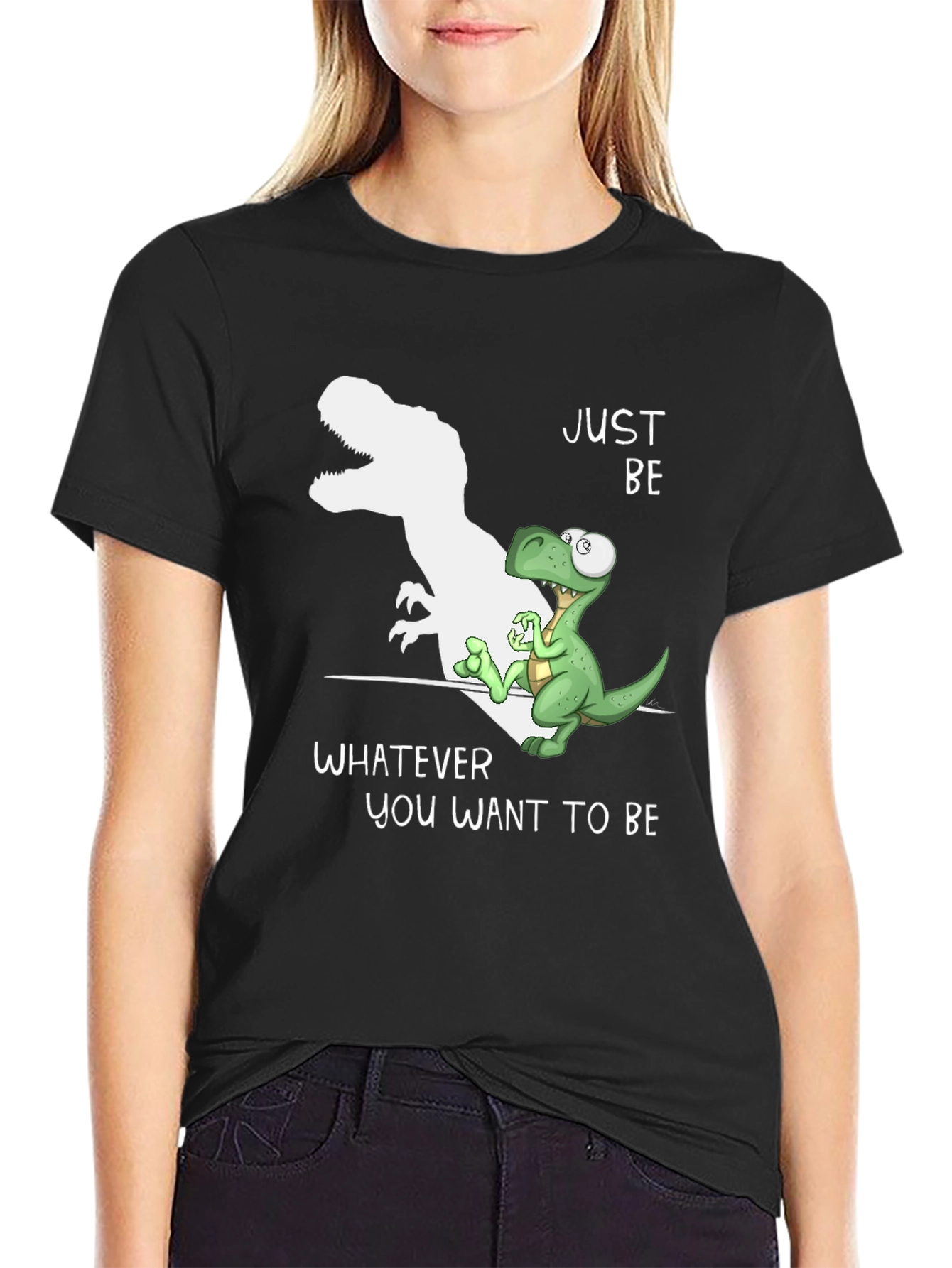 Black Just Be Dinosaur T-Shirt - Inspirational Graphic Tee view 2