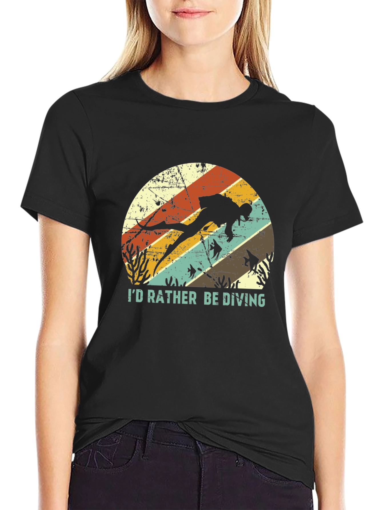 Black I'd Rather Be Diving T-Shirt - Scuba Diver Tee view 2