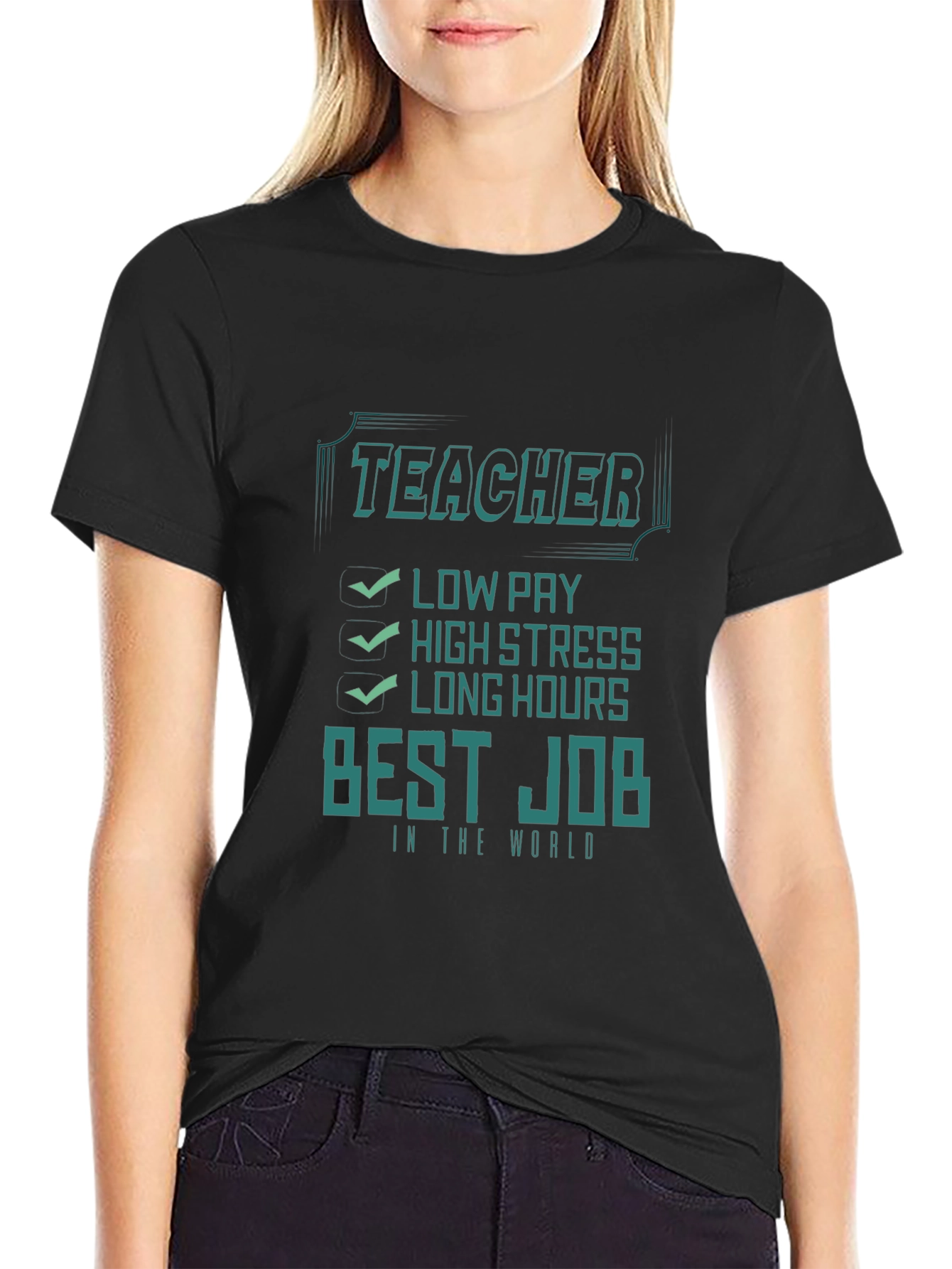 Black Teacher Best Job T-Shirt - Low Pay High Stress view 2