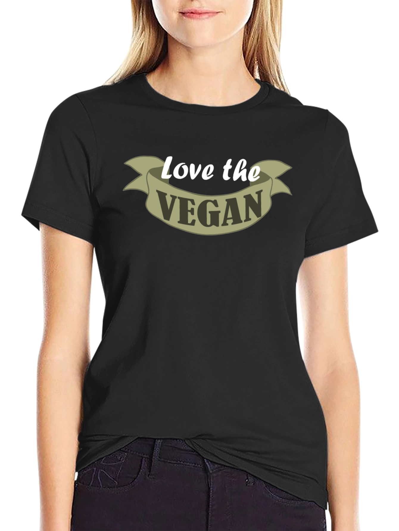 Black Love the Vegan T-Shirt - Black - Slogan Tee view 2