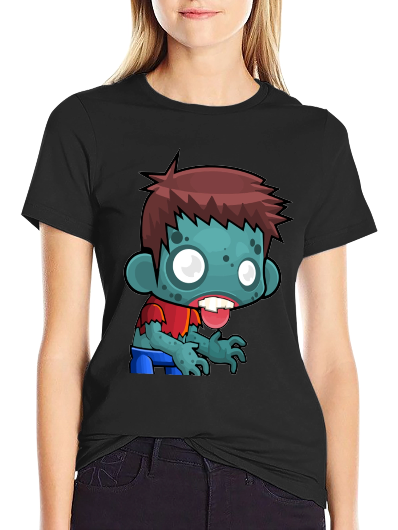 Black Cartoon Zombie Graphic T-Shirt - Mens Black Tee view 2