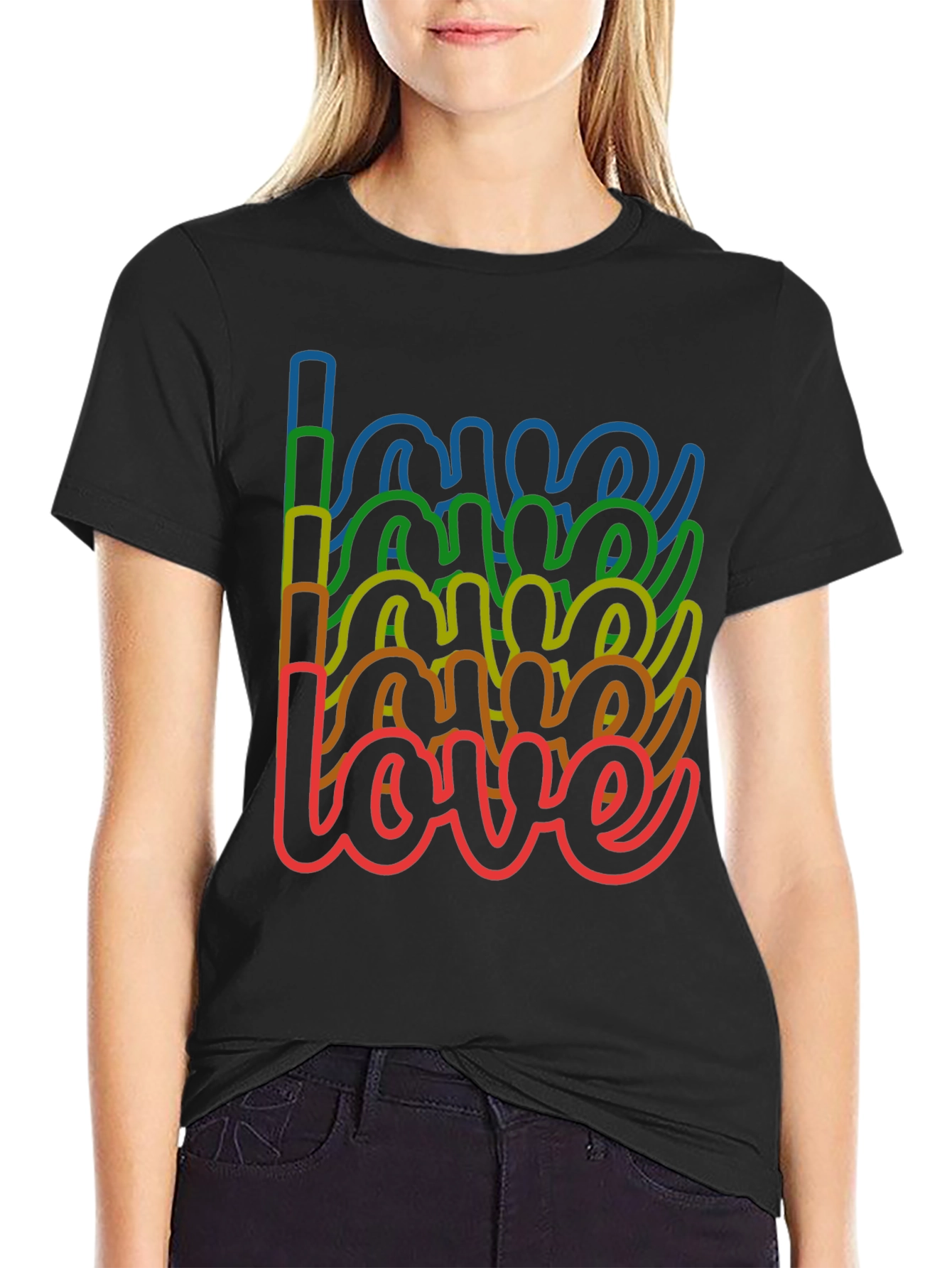 Rainbow Love Graphic Tee - Stylish Black T-Shirt - 2