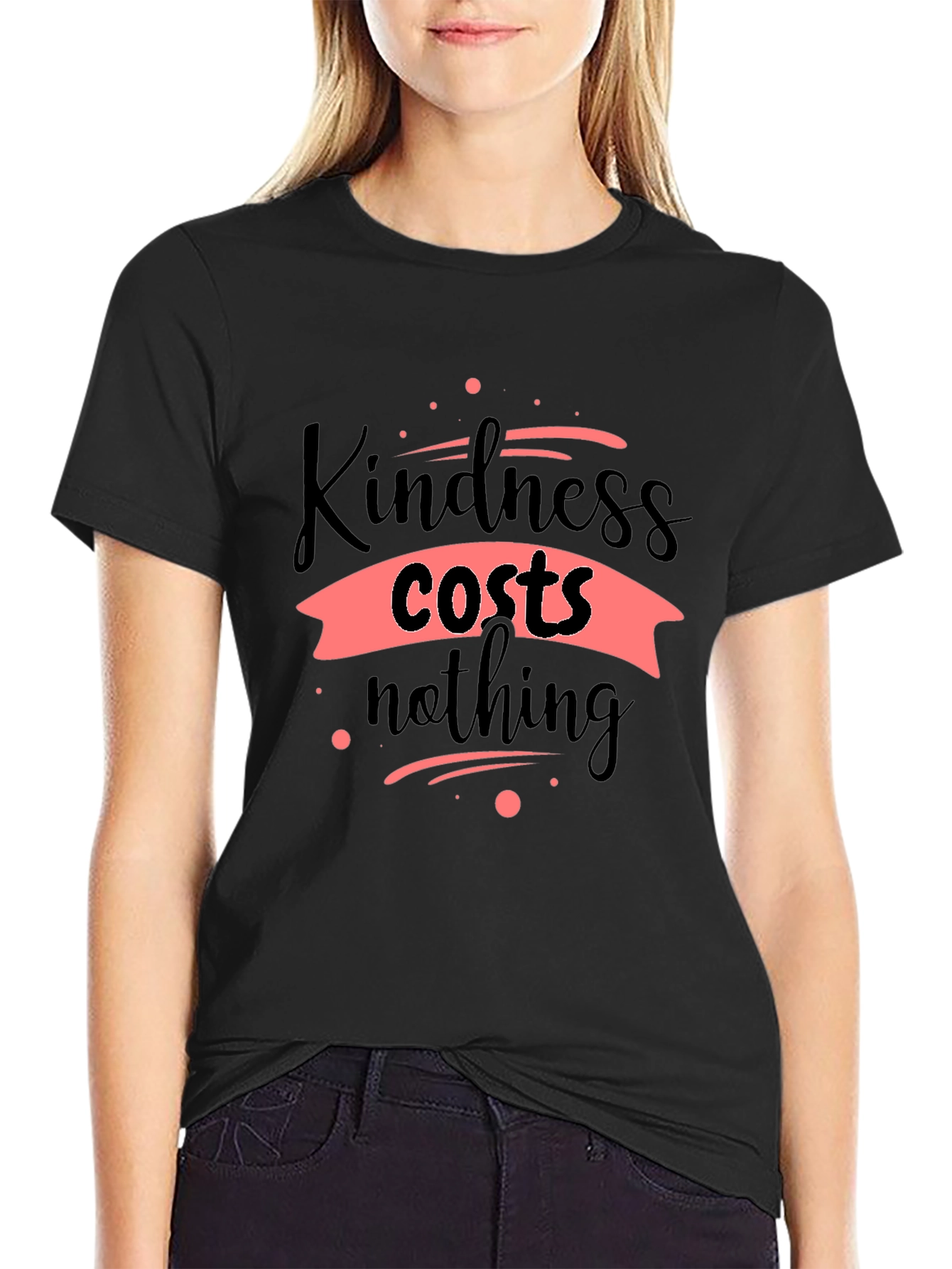 Black Kindness Costs Nothing Black T-Shirt view 2