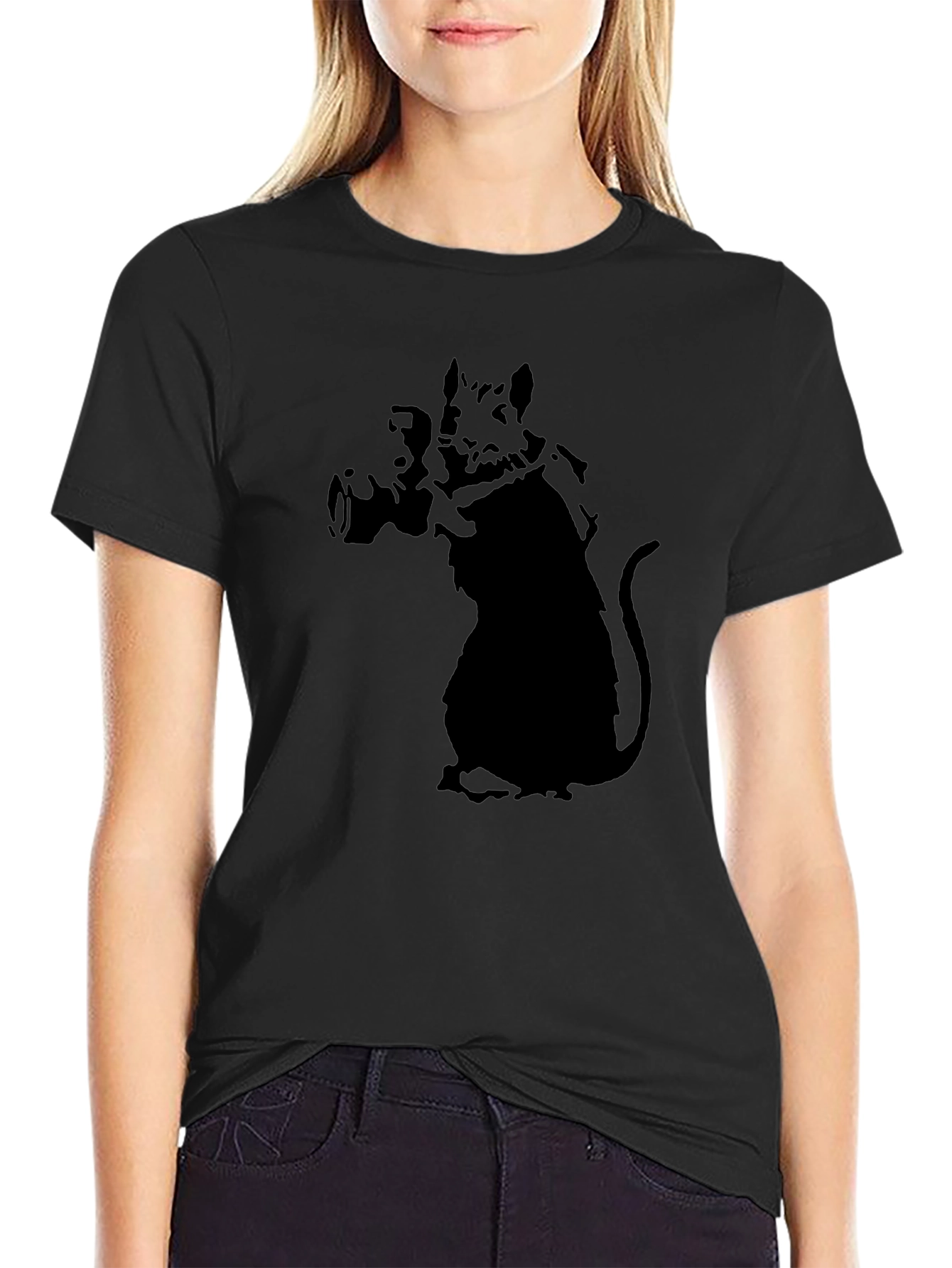 Black Banksy Rat Photographer T-Shirt view 2