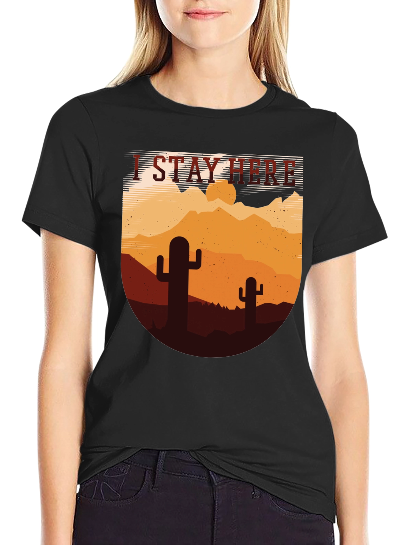 Black I Stay Here Graphic Tee - Desert Cactus Design view 2