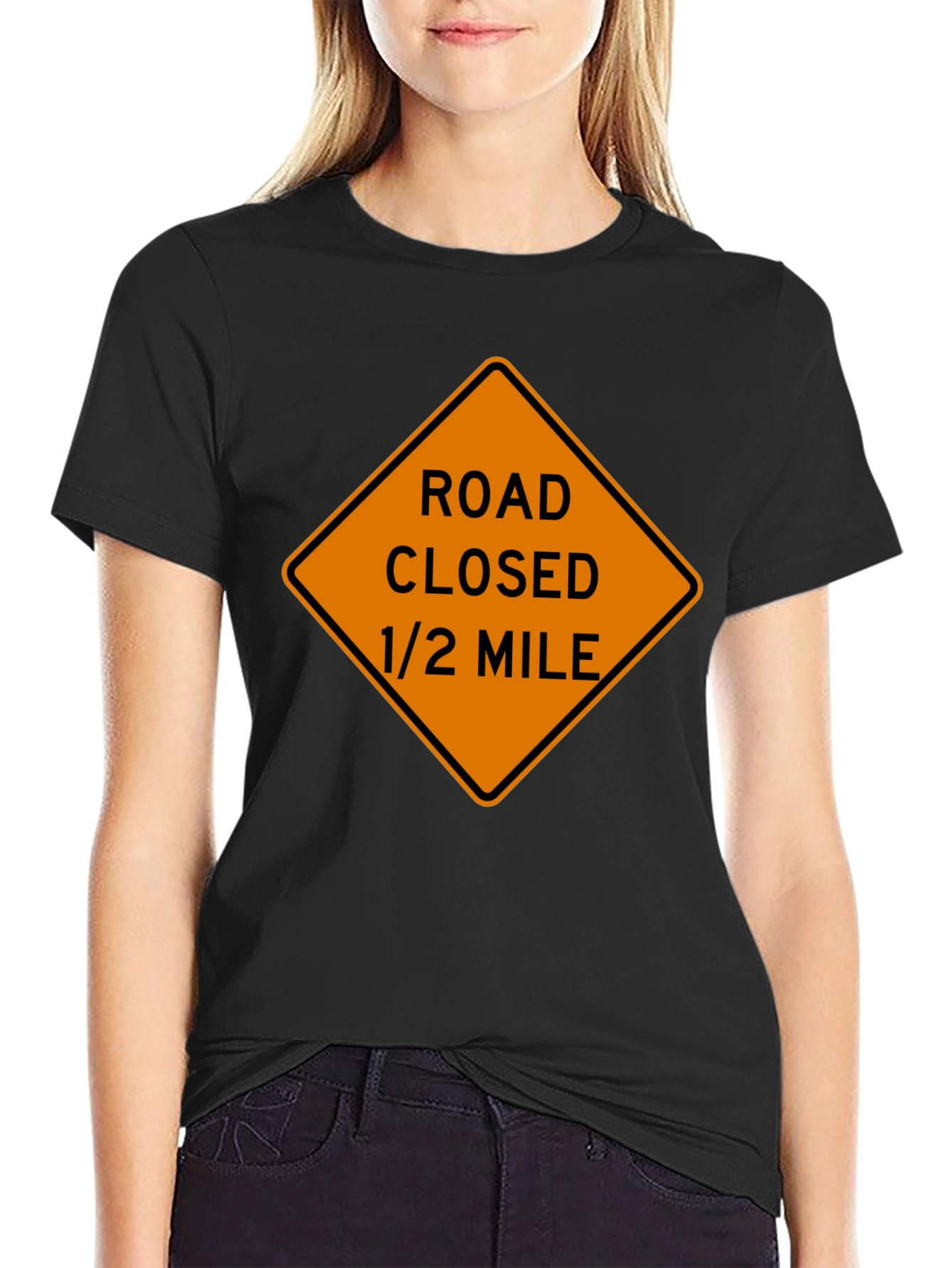 Black Road Closed Ahead T-Shirt view 2