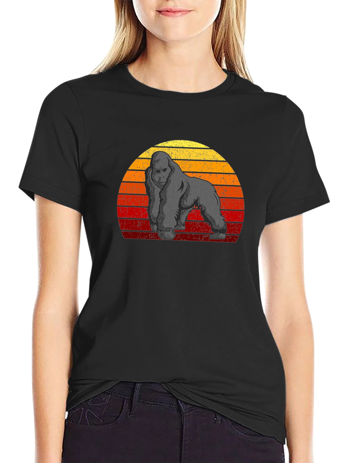 Black Retro Gorilla Sunset Graphic Tee view 2