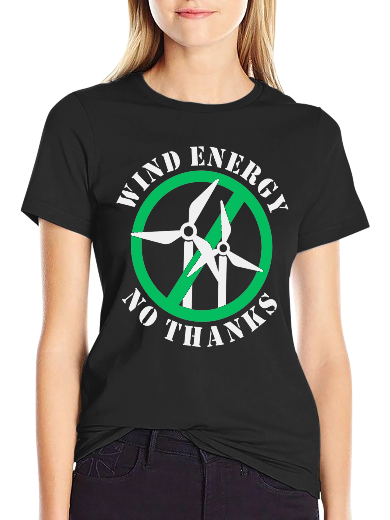 Black Wind Energy No Thanks Graphic T-Shirt view 2