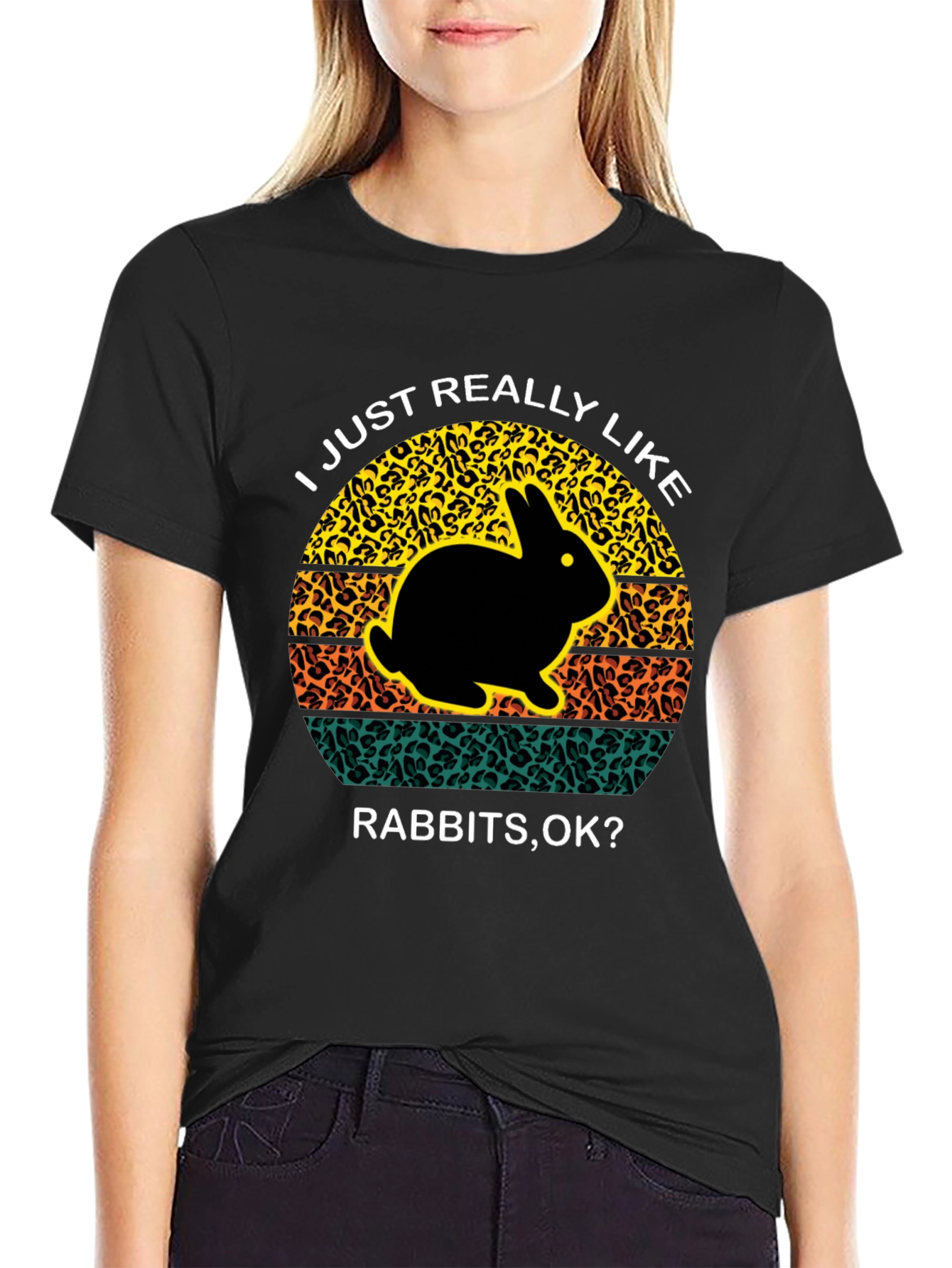 Black I Just Really Like Rabbits OK Black T-Shirt view 2