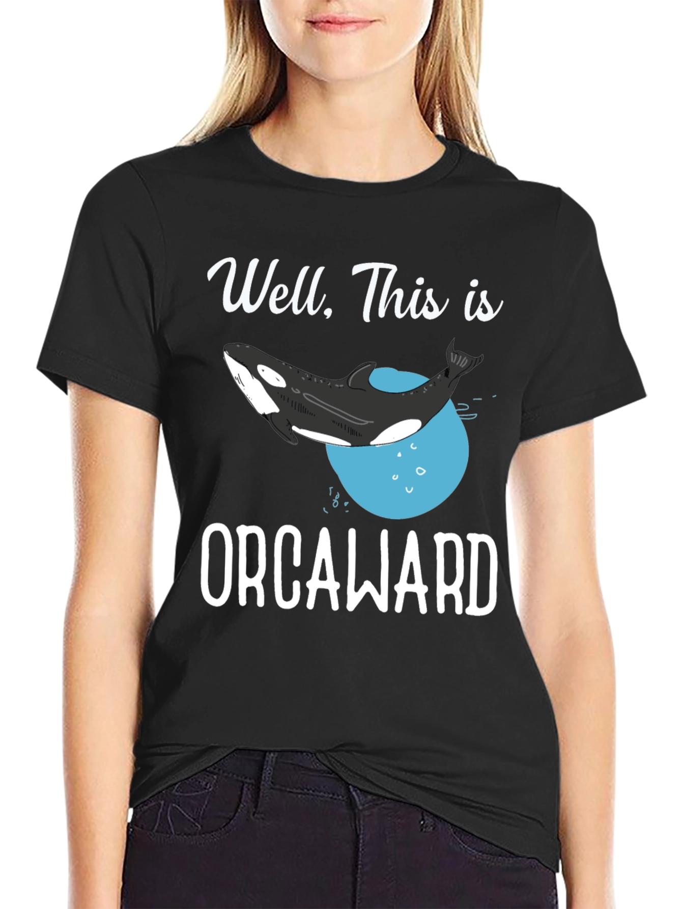Black Orcaward T-Shirt - Funny Orca Whale Graphic Tee view 2