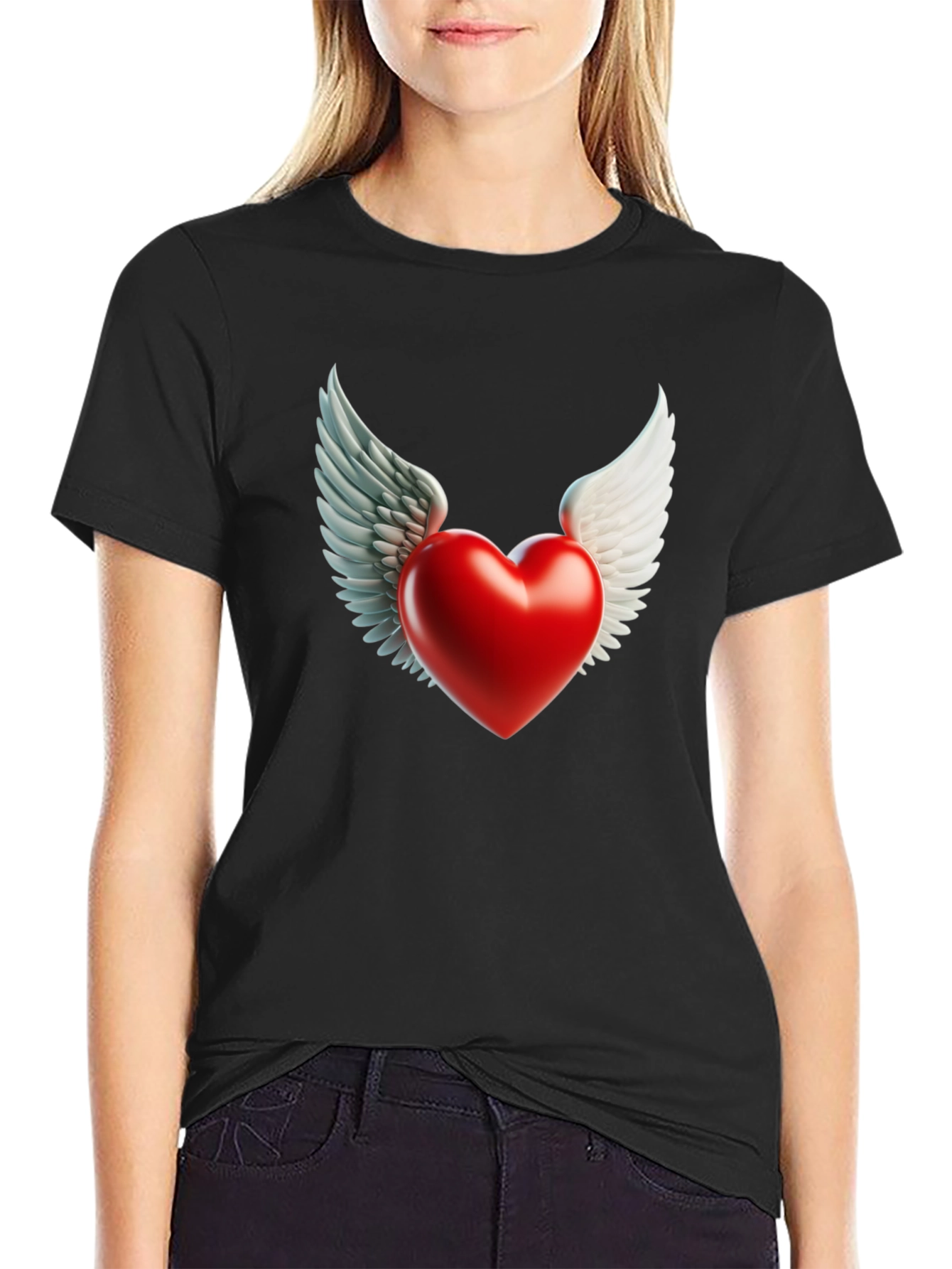 Black Winged Heart Graphic Tee - Black Cotton Blend view 2