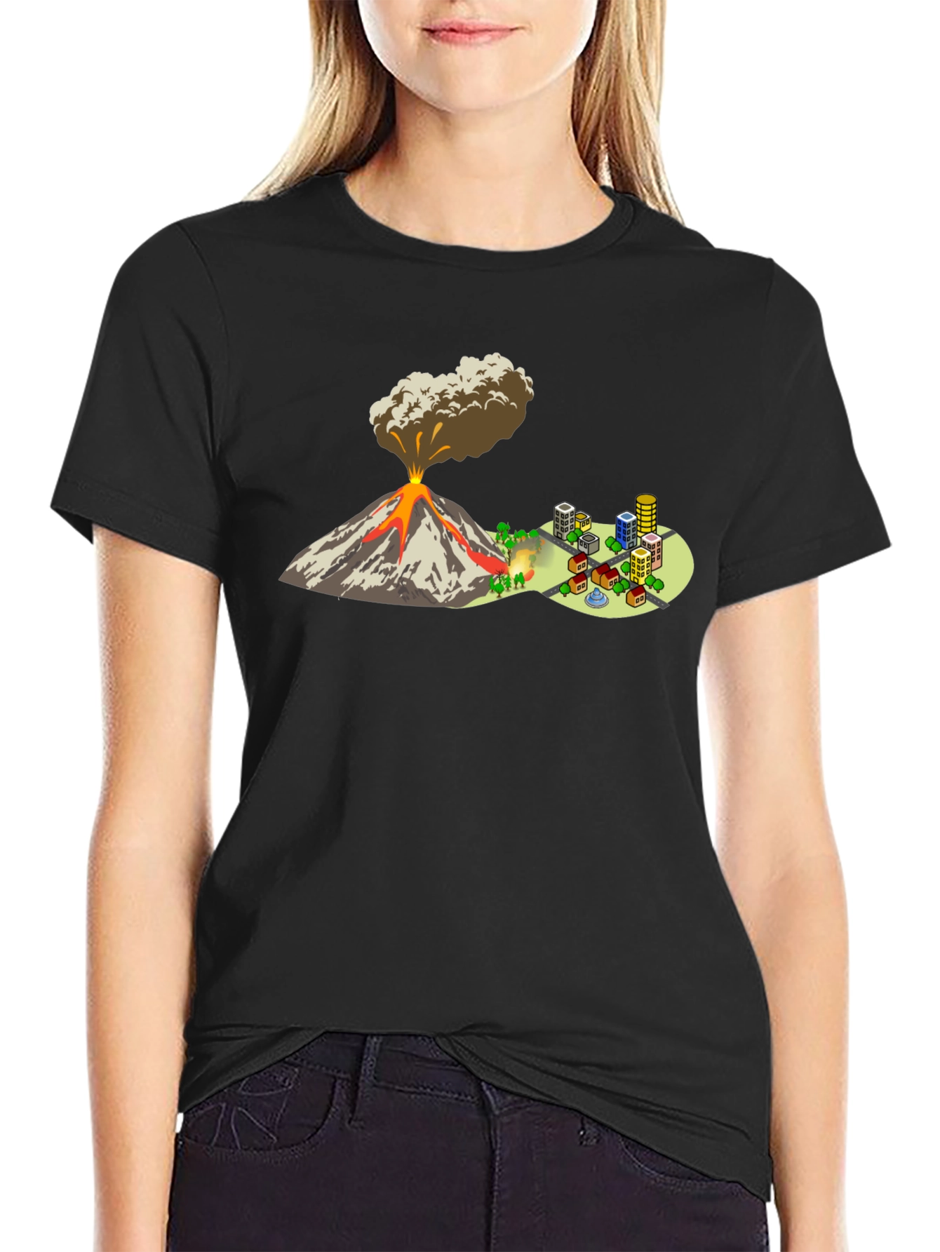 Black Volcano City T-Shirt - Graphic Tee view 2